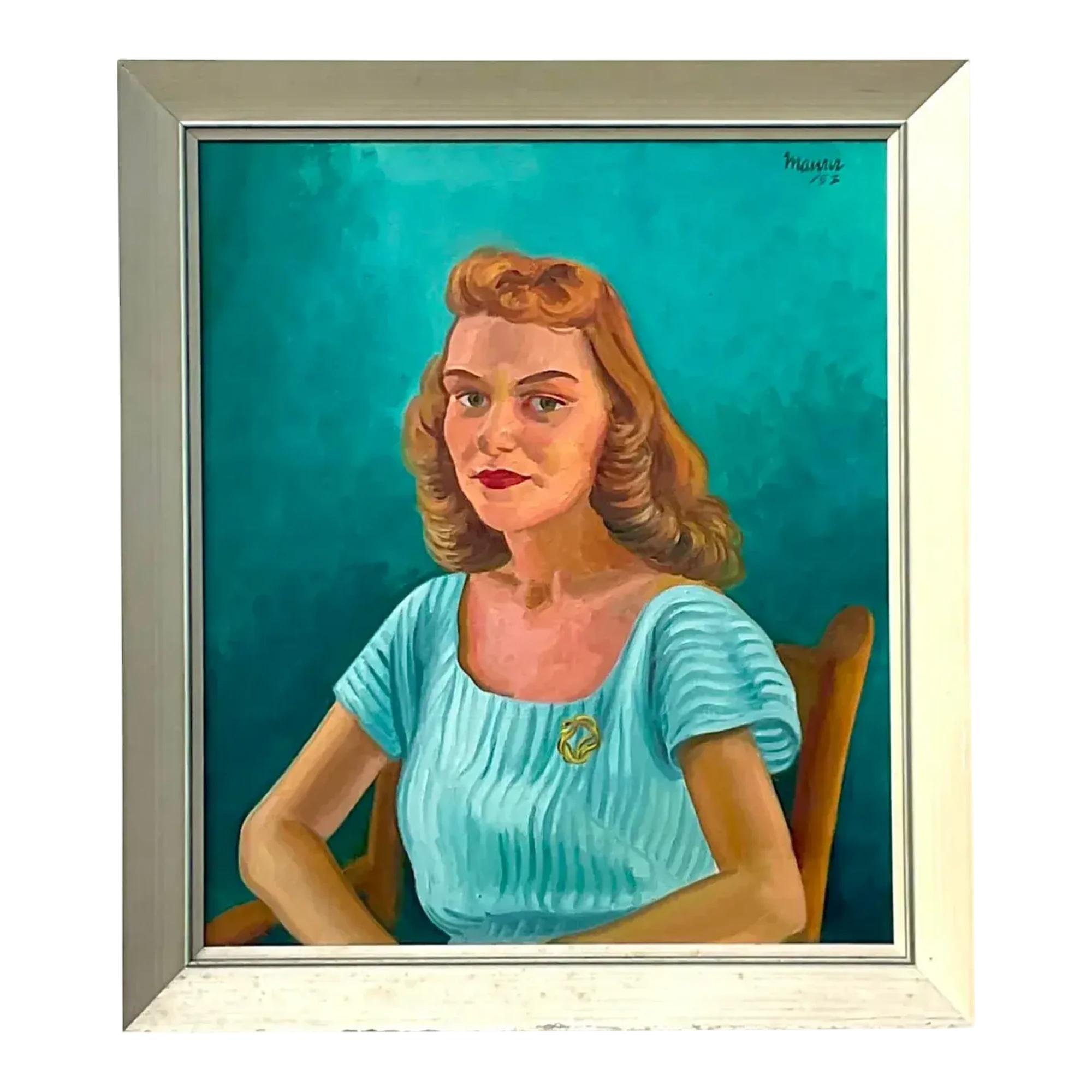 Vintage Boho 1952 Original Oil Portrait on Canvas