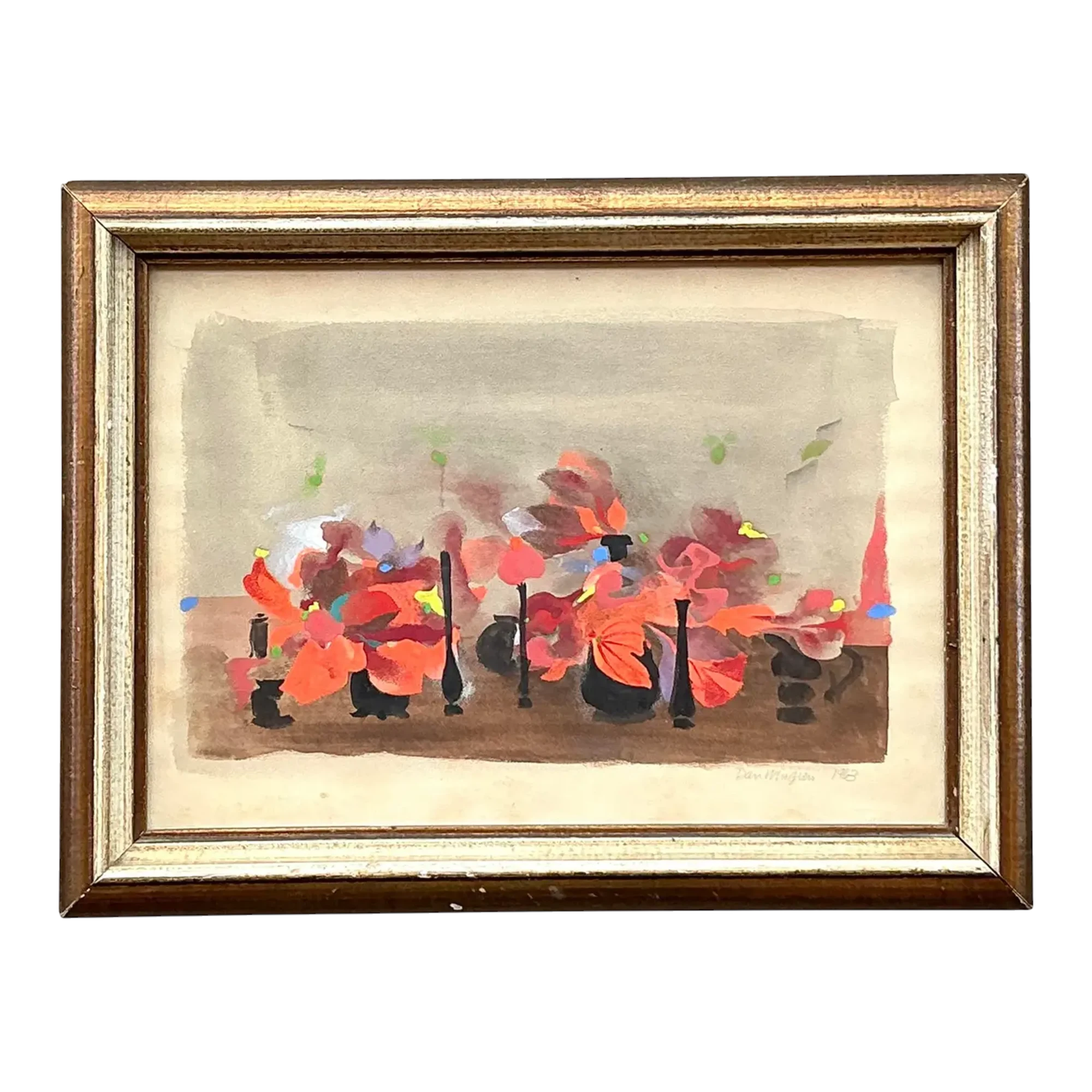 Vintage Boho 1963 Still Life Oil on Paper
