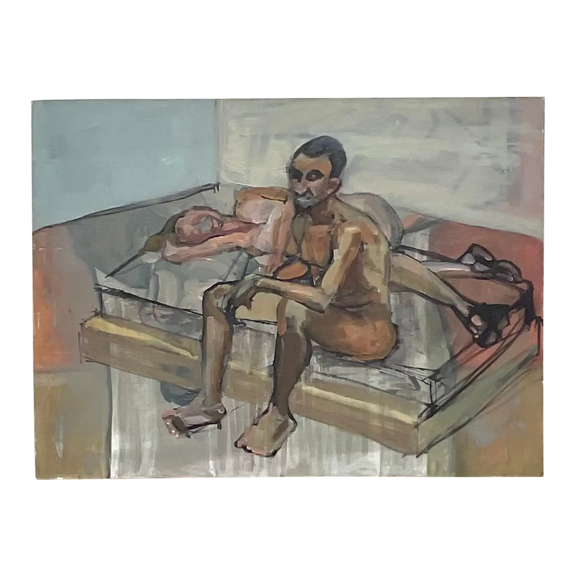 Vintage Boho 1968 Original Abstract Figural Oil on Canvas