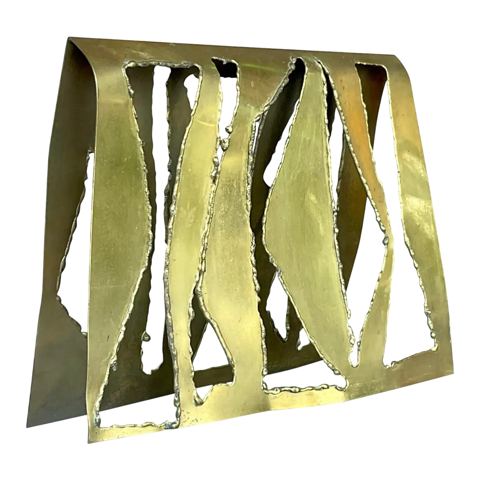 Vintage Boho 1969 Signed Torch Cut Brass Sculpture