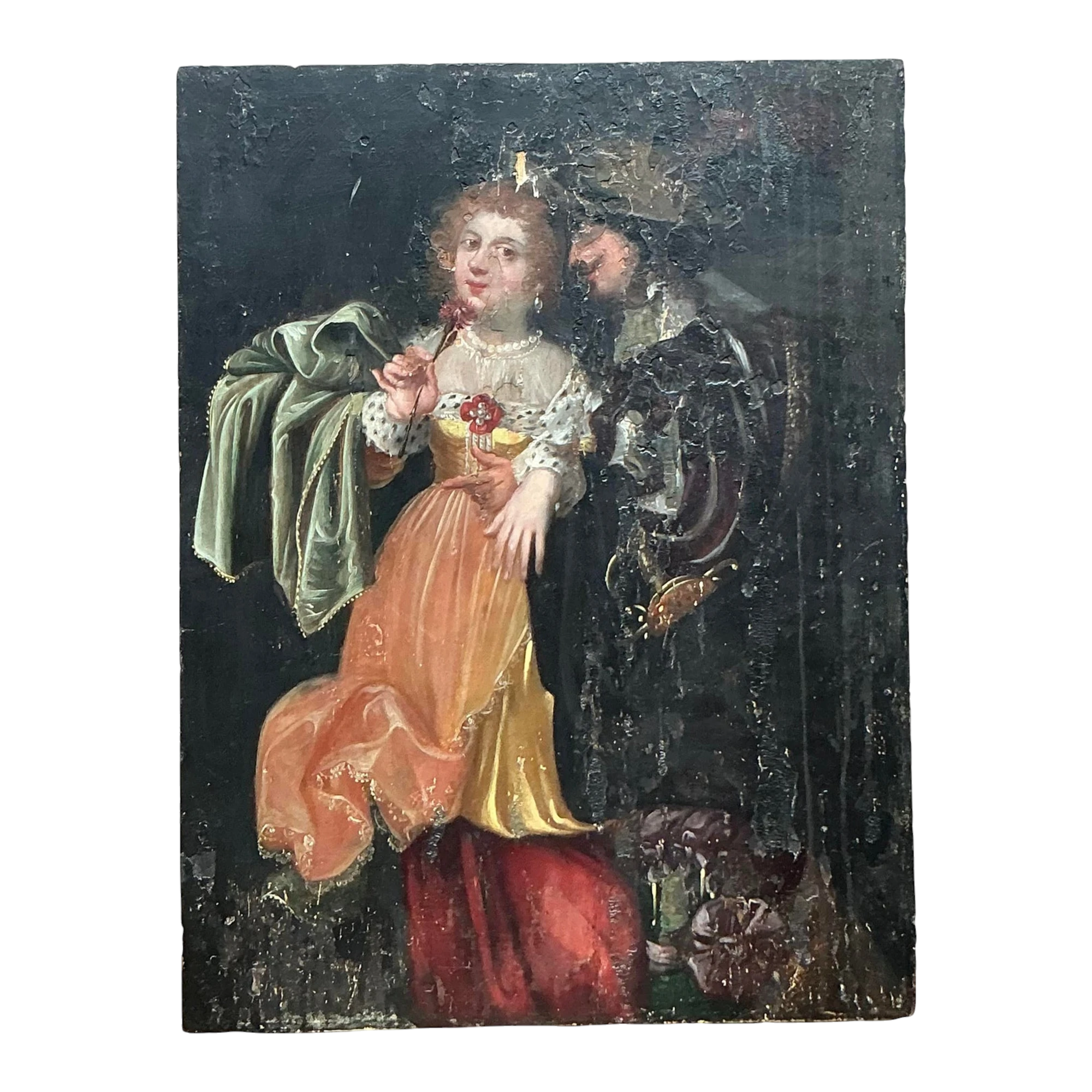 Vintage Boho 19th Century Figural on Board - Wood, 19W x 25.25H