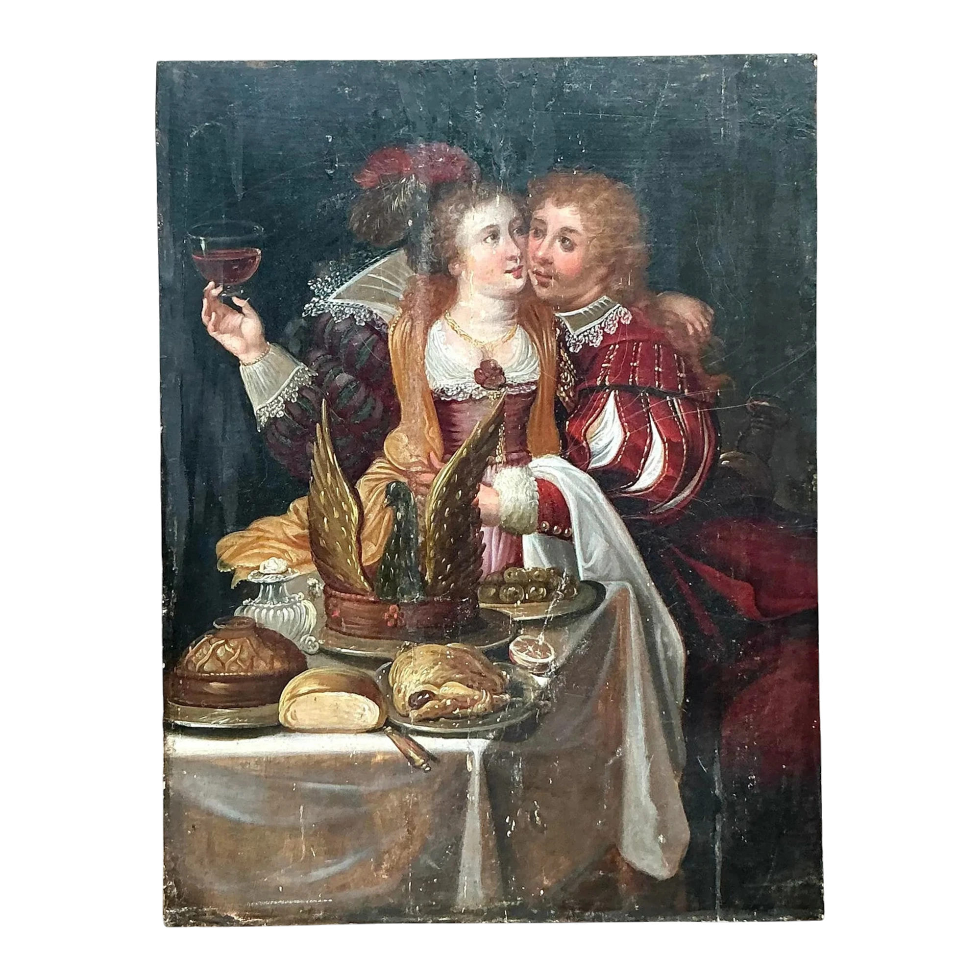 Vintage Boho 19th Century Figural Painting on Board