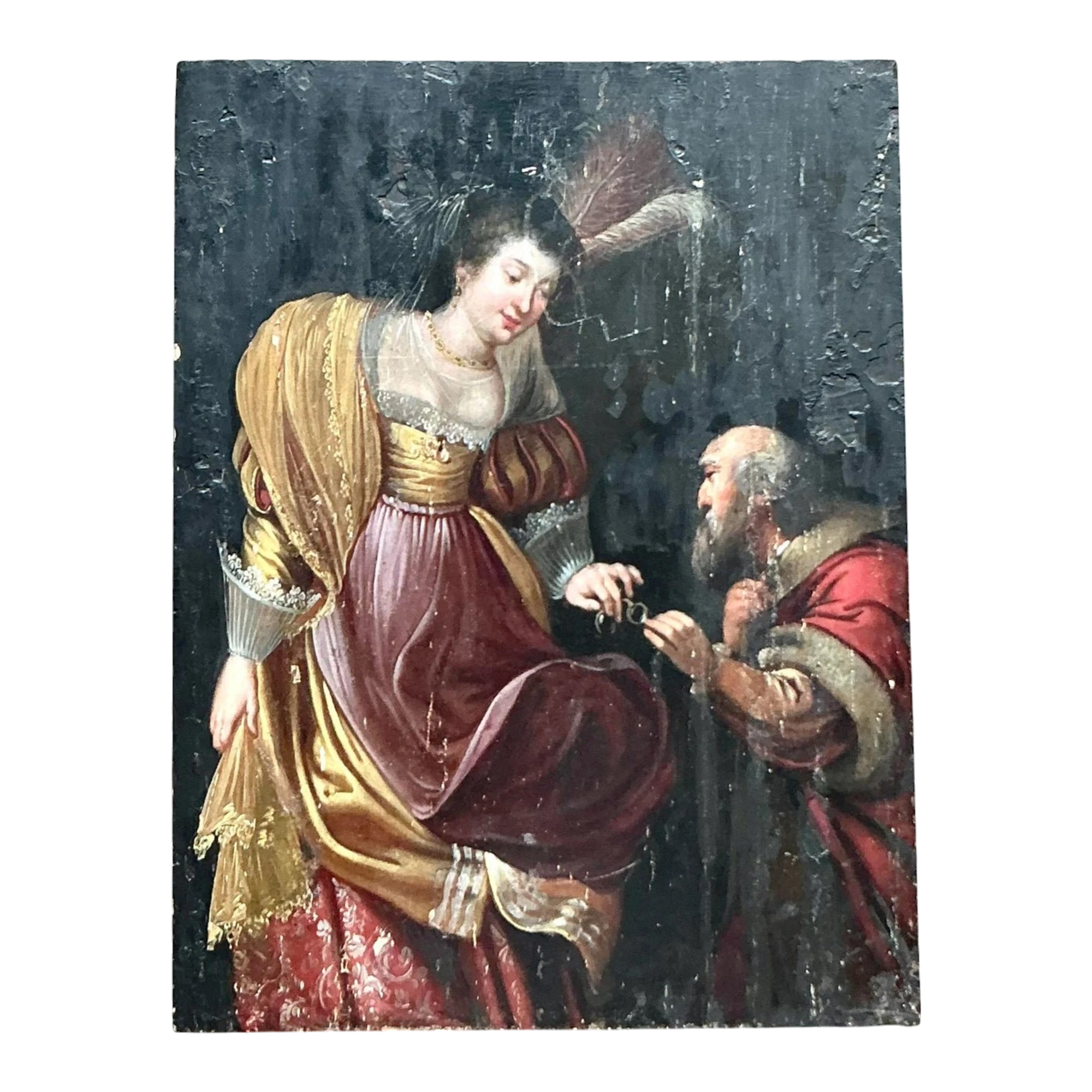 Vintage Boho 19th Century Figural Painting on Board - Oil Paint, 19W x 25.25H