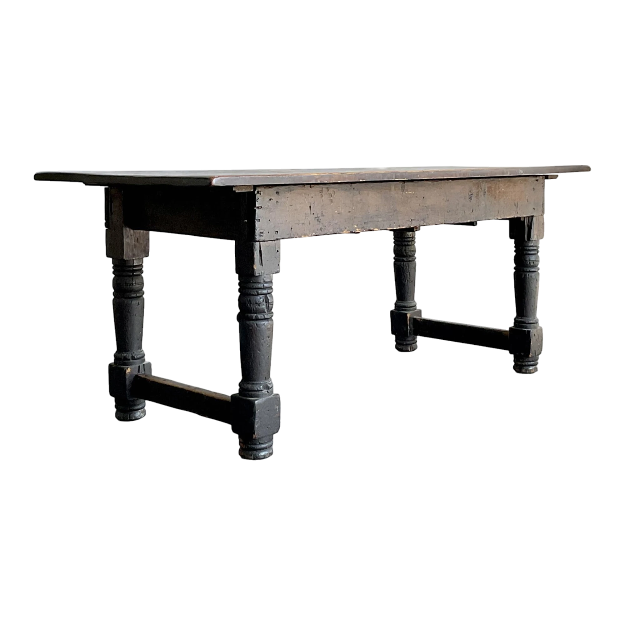 Vintage Boho 19th Century Turned Wood Library Table
