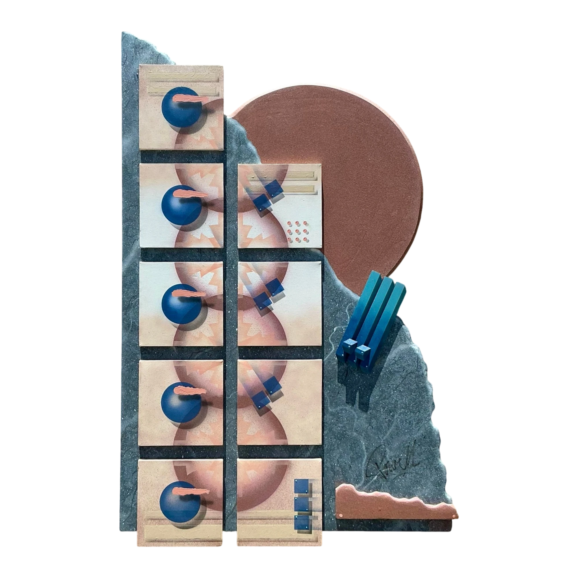 Vintage Boho 90s Abstract Geometric Mixed Media Wall Sculpture