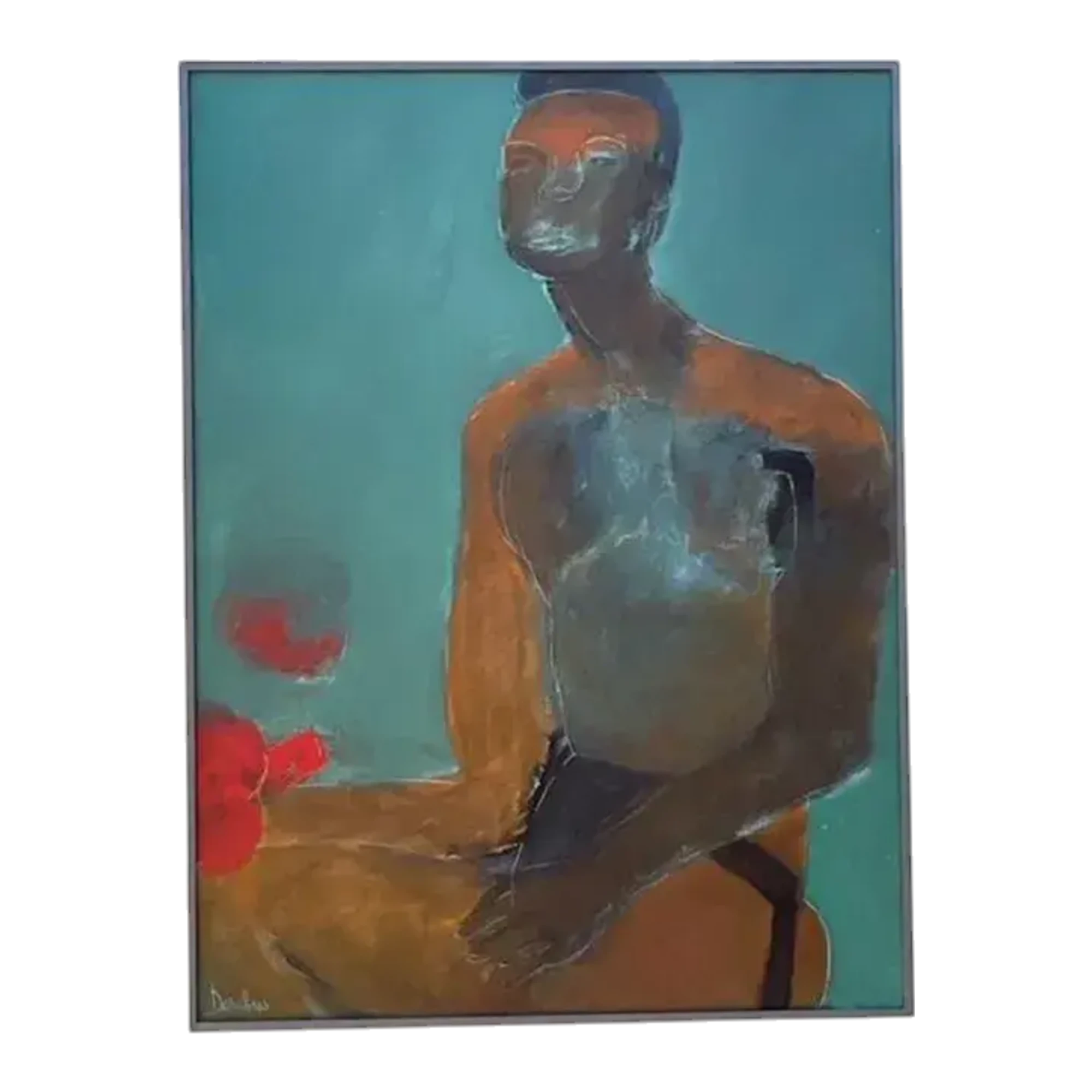 Vintage Boho Abstract Figural Oil on Canvas Painting