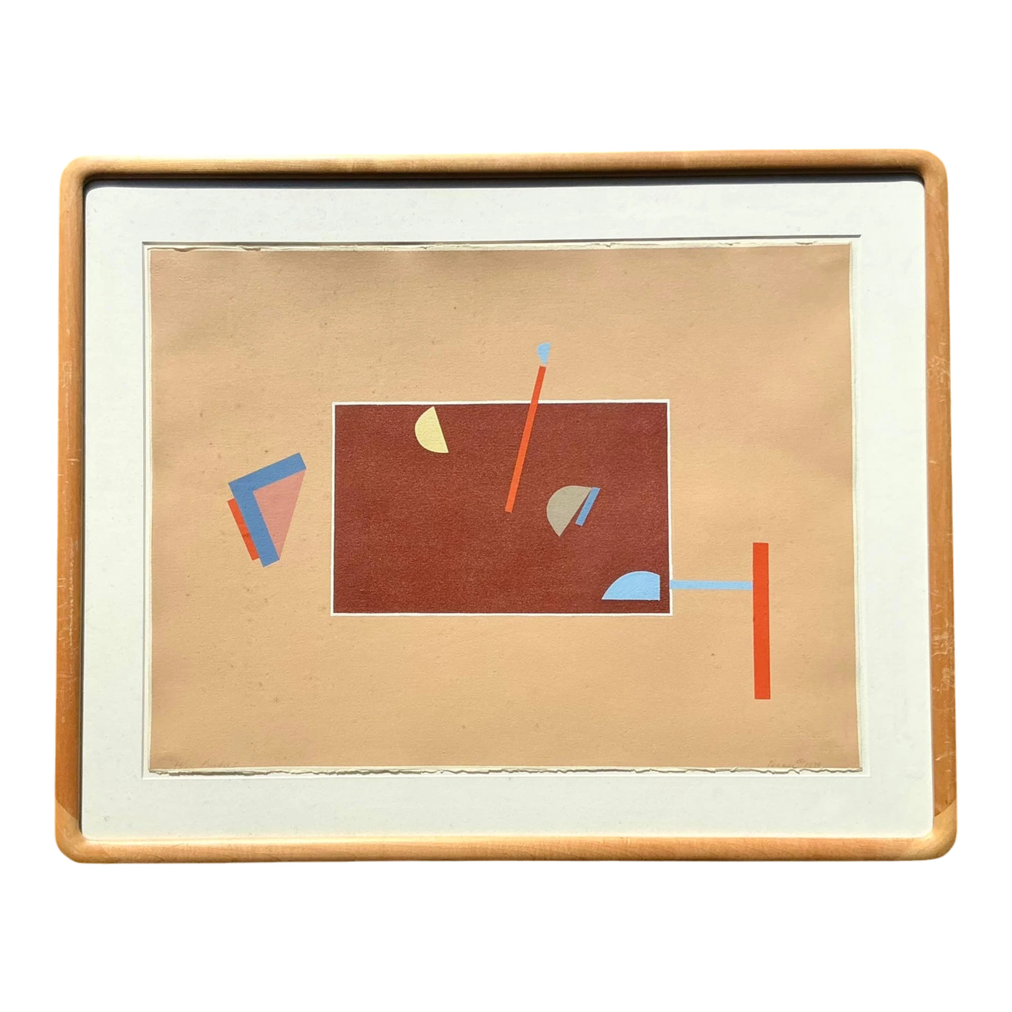 Vintage Boho Abstract Geometric Lithograph on Paper