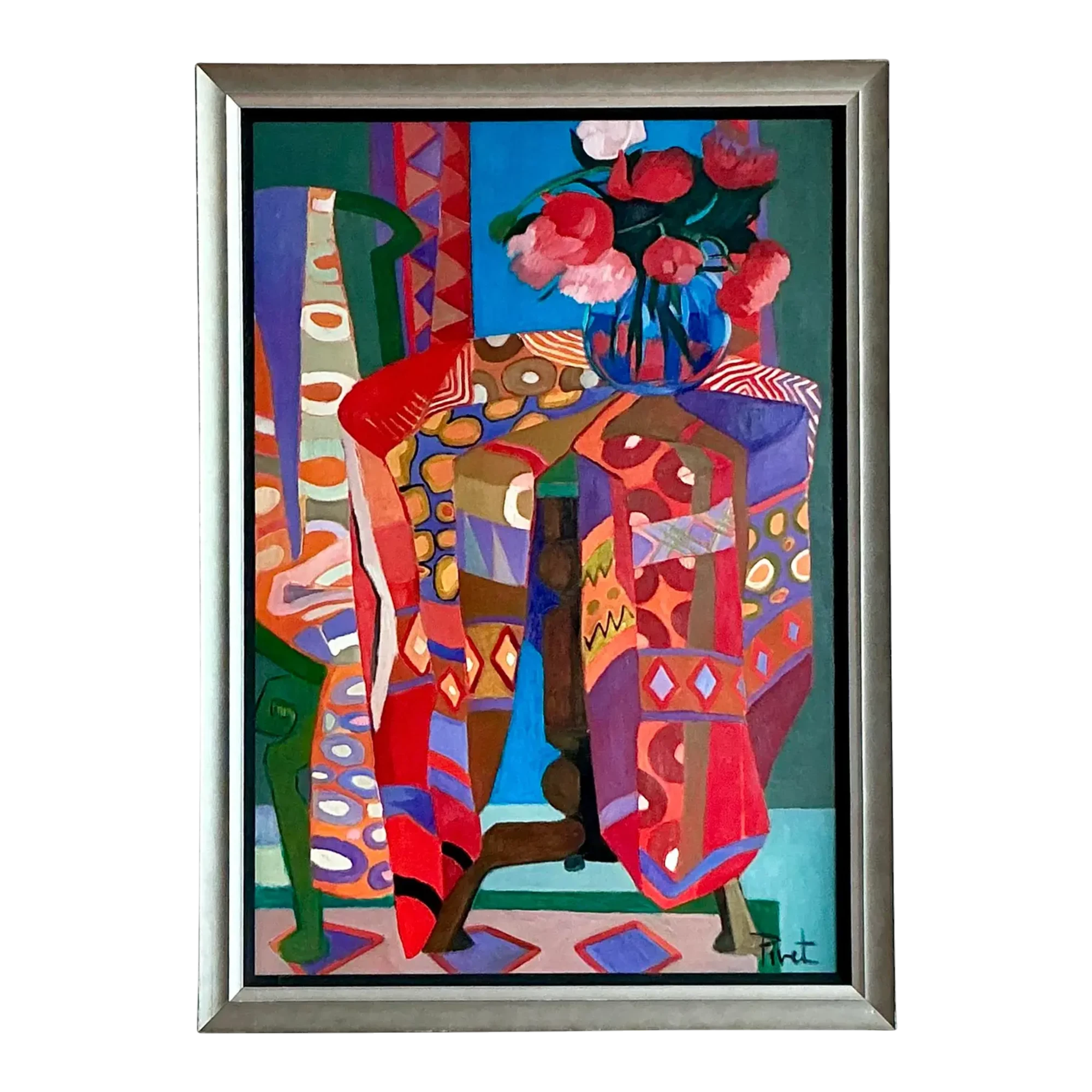 Vintage Boho Abstract Painting Oil on Canvas - Canvas, 35W x 49H — additional photo 1