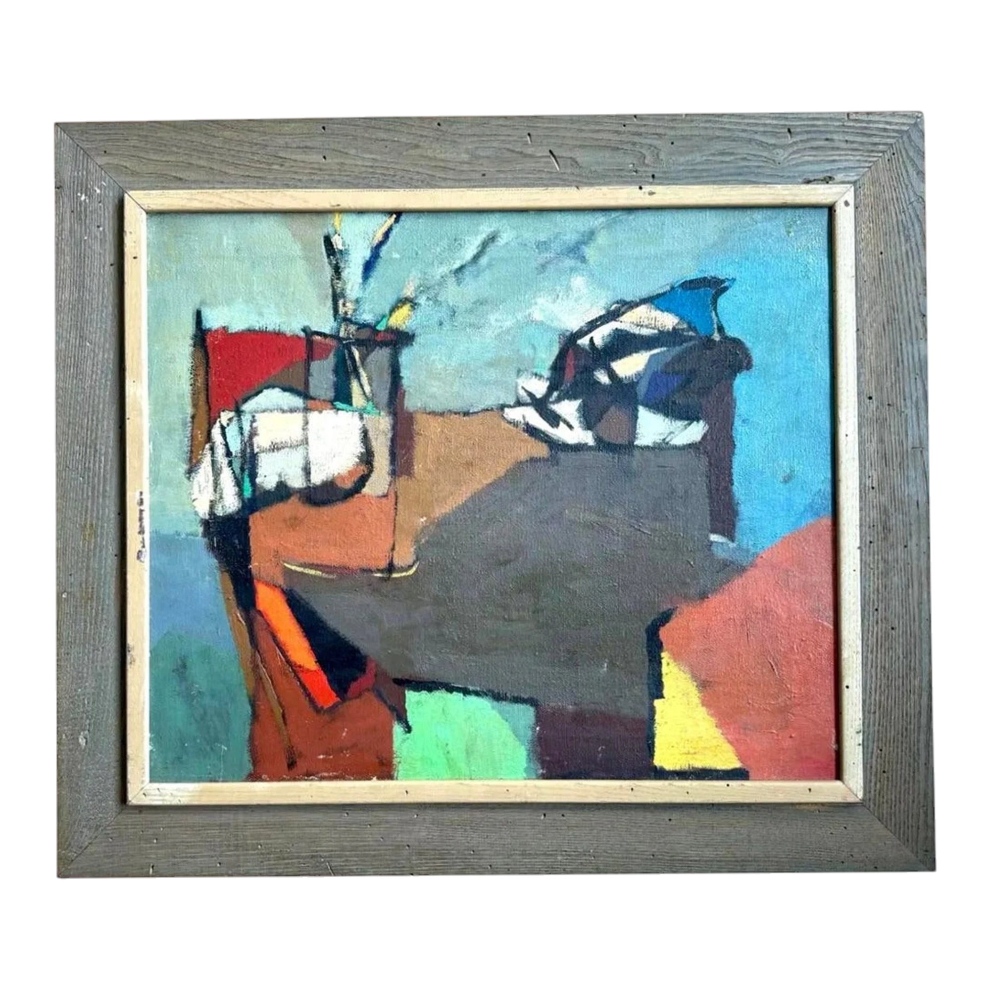 Vintage Boho Abstract Painting Oil on Canvas