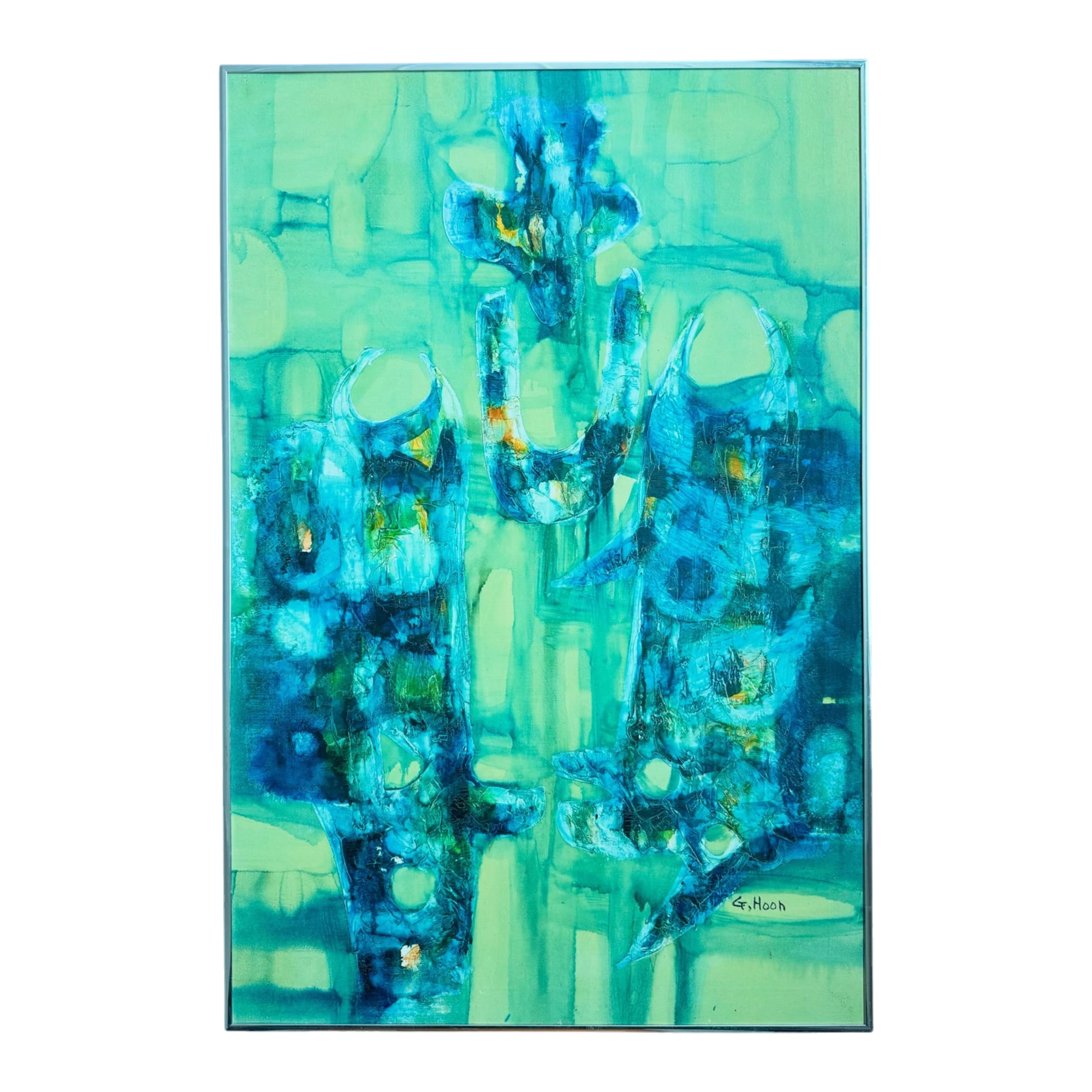 Vintage Boho Abstract Painting Oil on Canvas Signed by the Artist