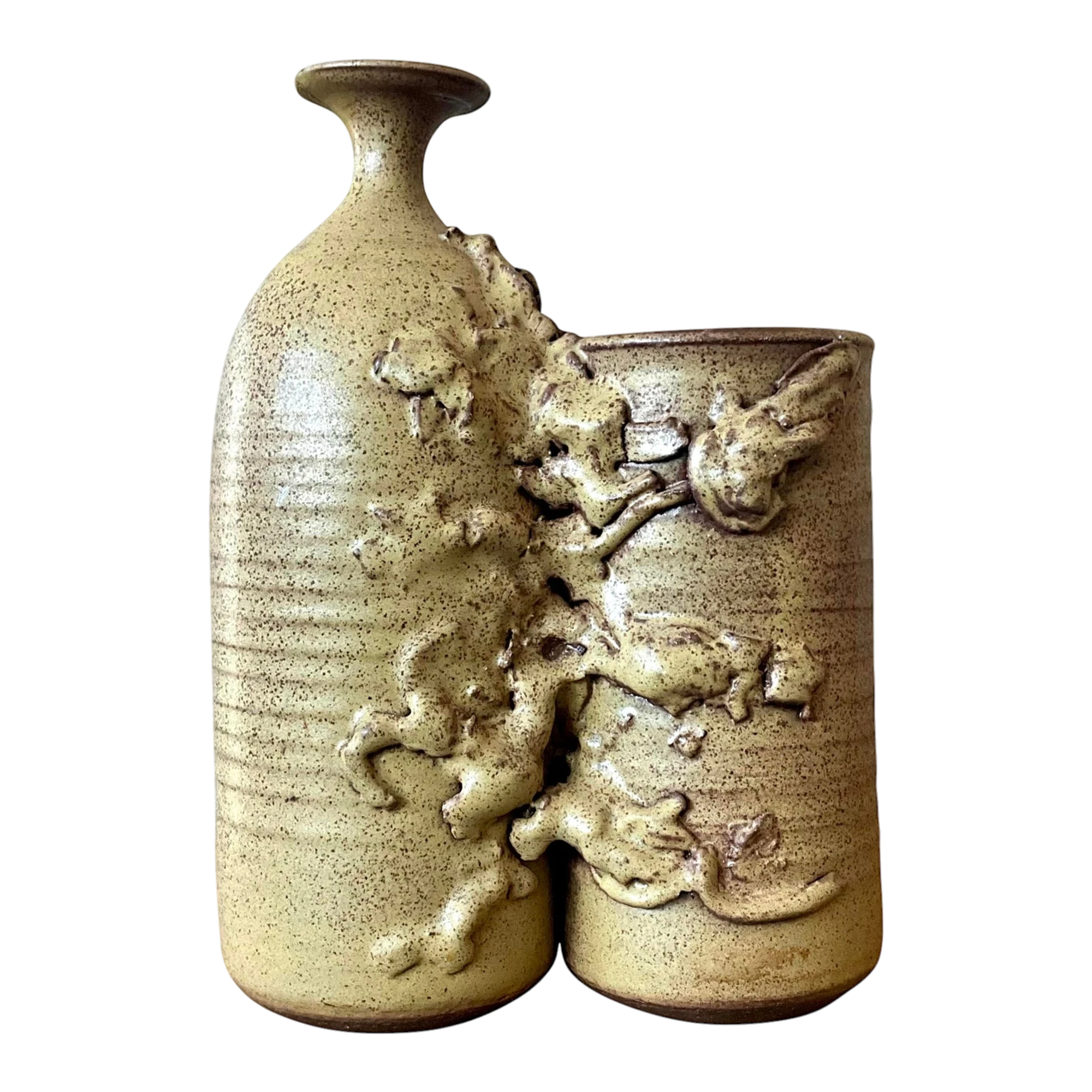 Vintage Boho Abstract Studio Pottery Vase - Ceramic, 8W x 11.5H