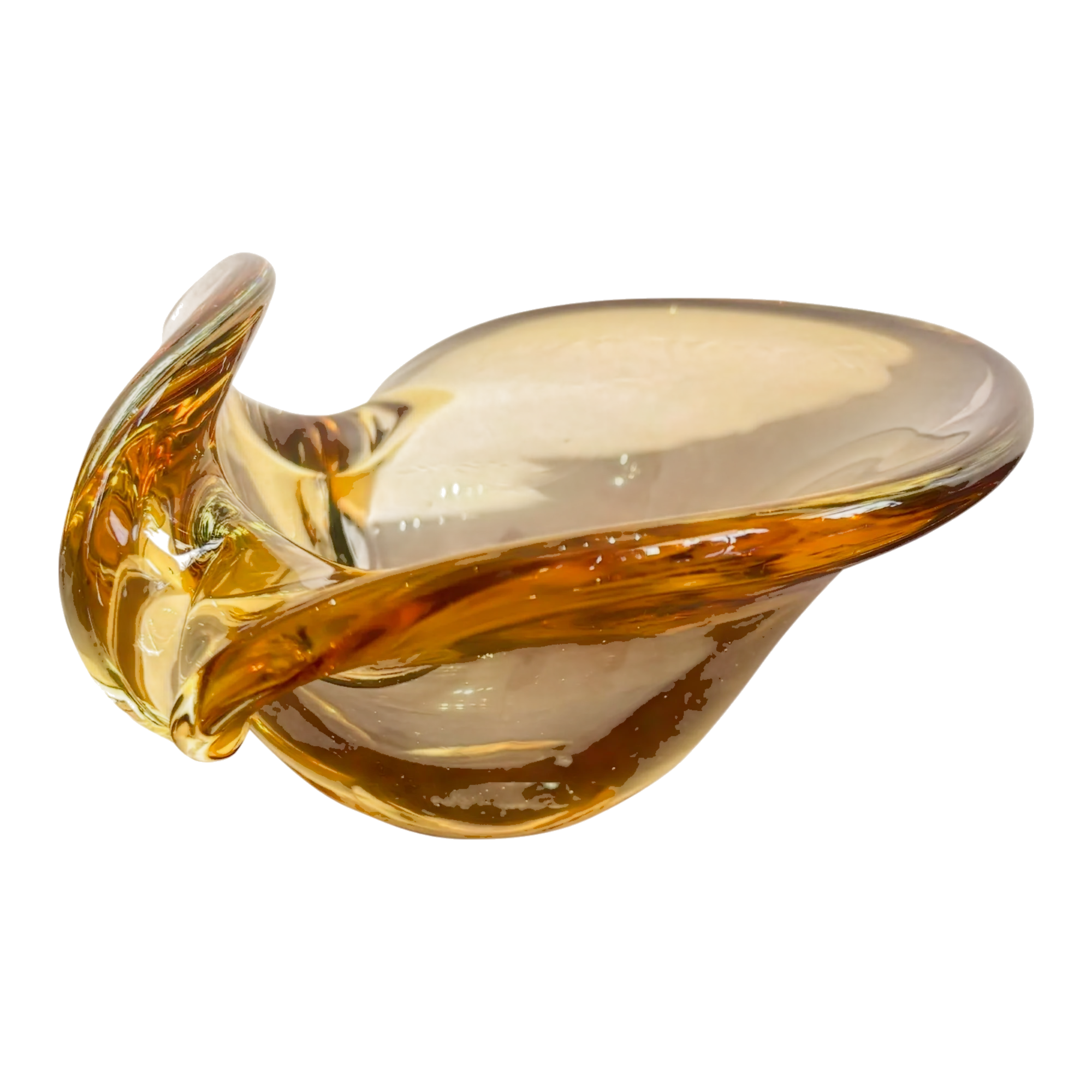 Vintage Boho Amber Art Glass Bowl After Murano