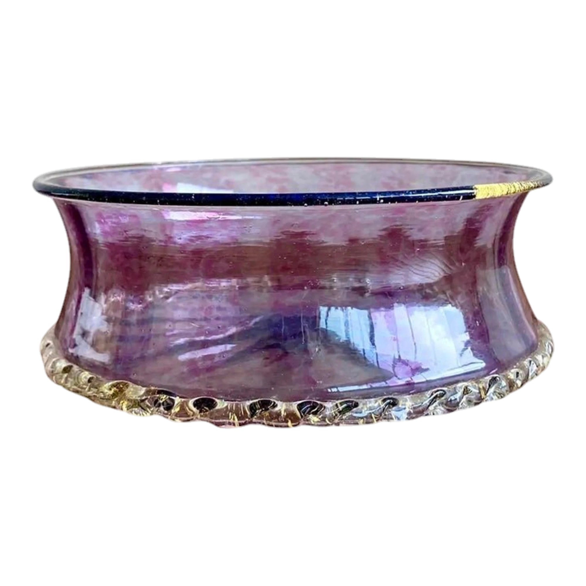 Vintage Boho Amethyst Handblown Glass Bowl With Scalloped Edge