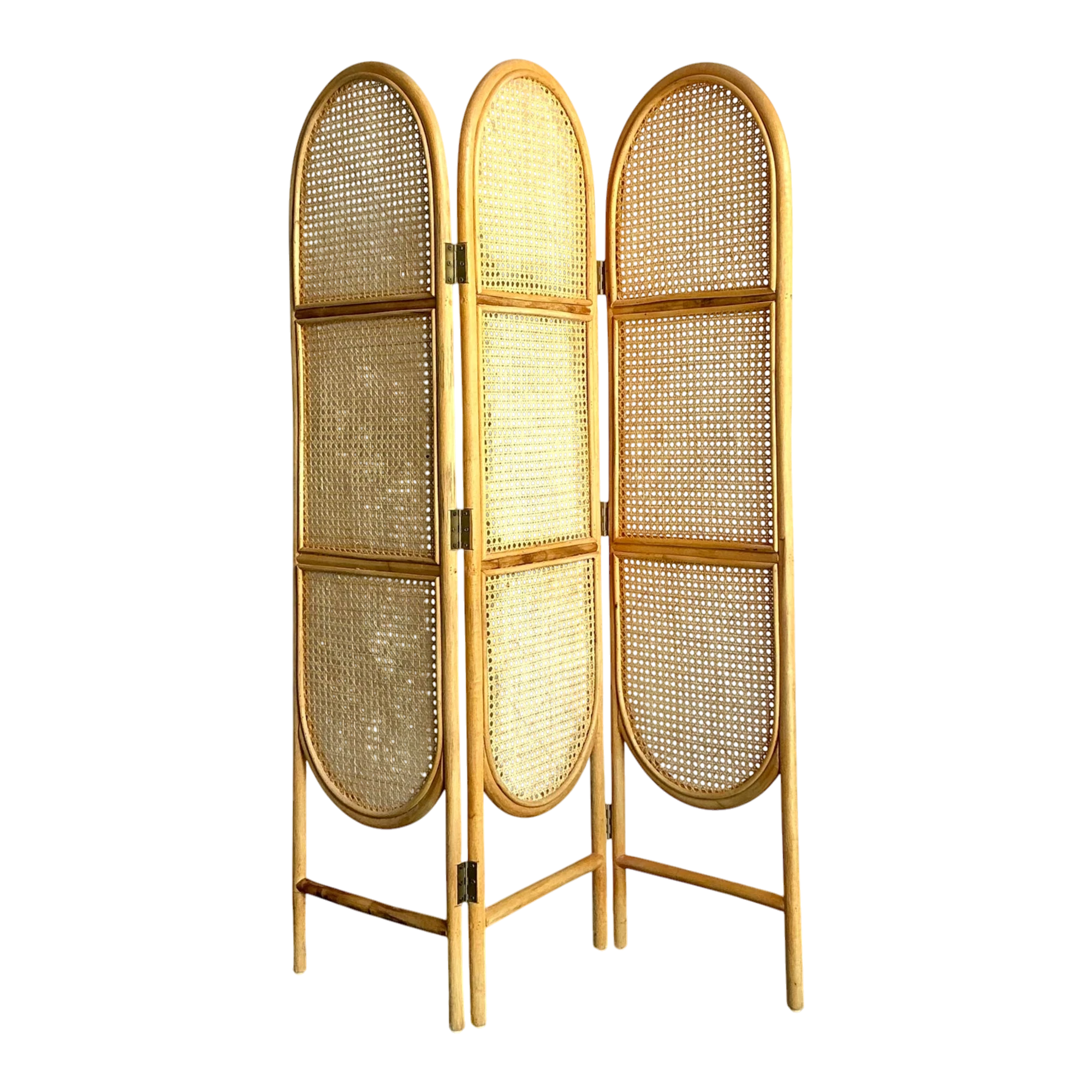 Vintage Boho Arched Cane Folding Screen