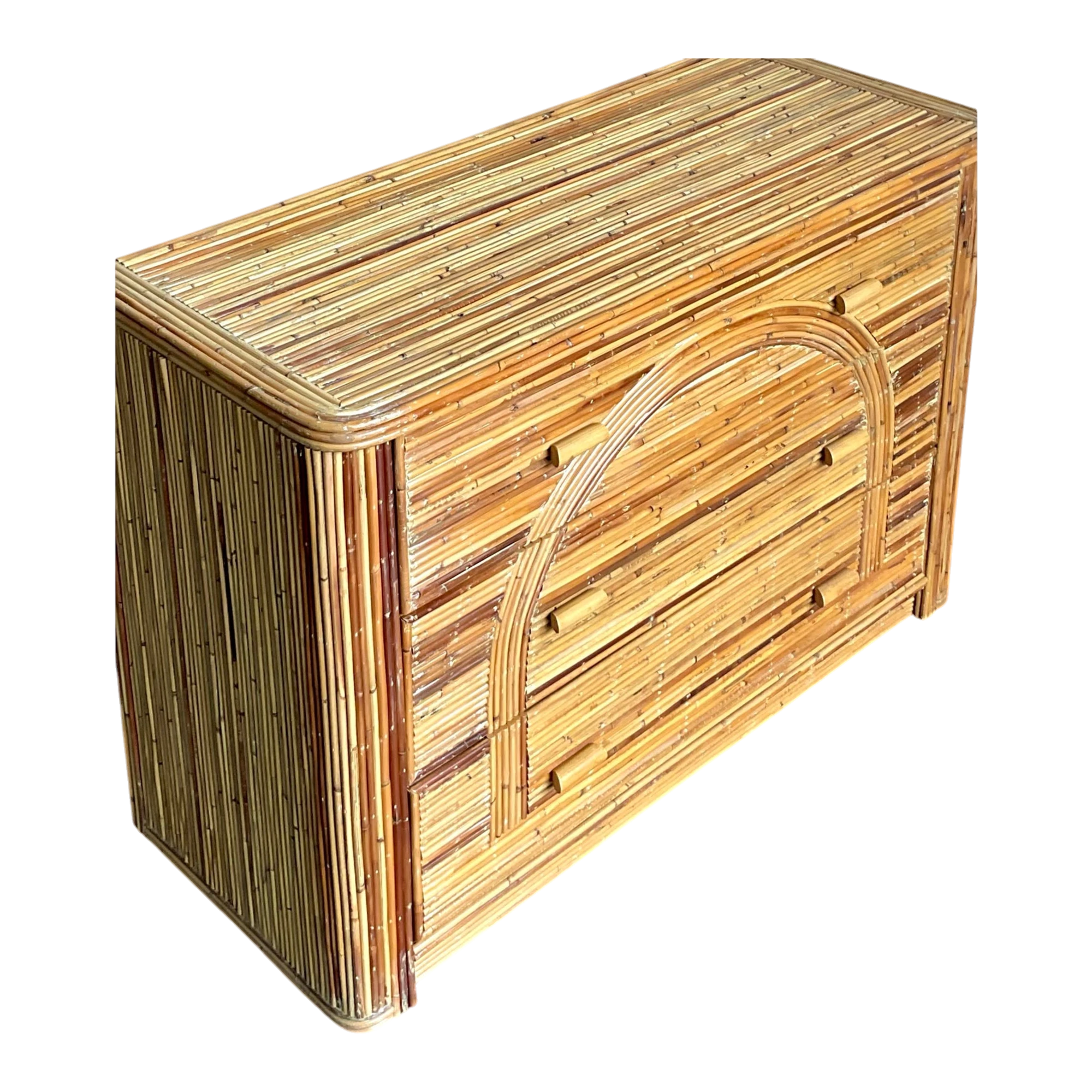 Vintage Boho Arched Pencil Reed Chest of Drawers
