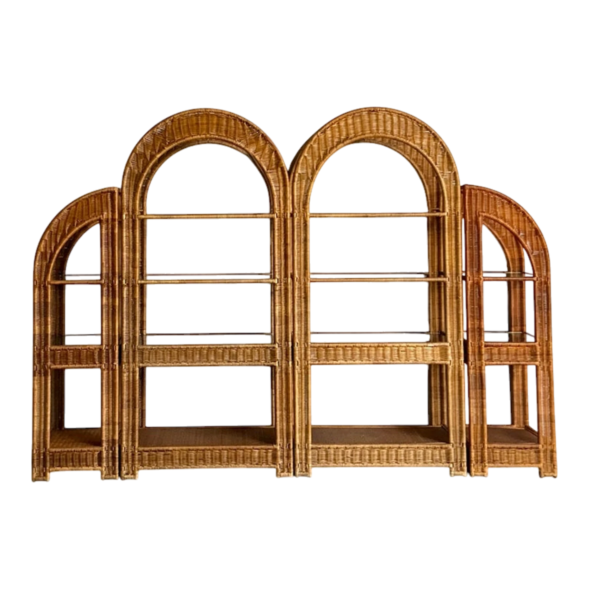 Vintage Boho Arched Rattan Etagere
