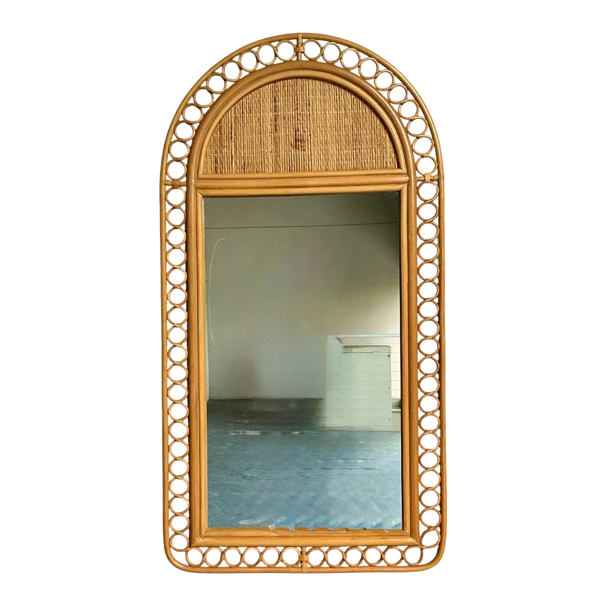 Vintage Boho Arched Rattan Rings Mirror