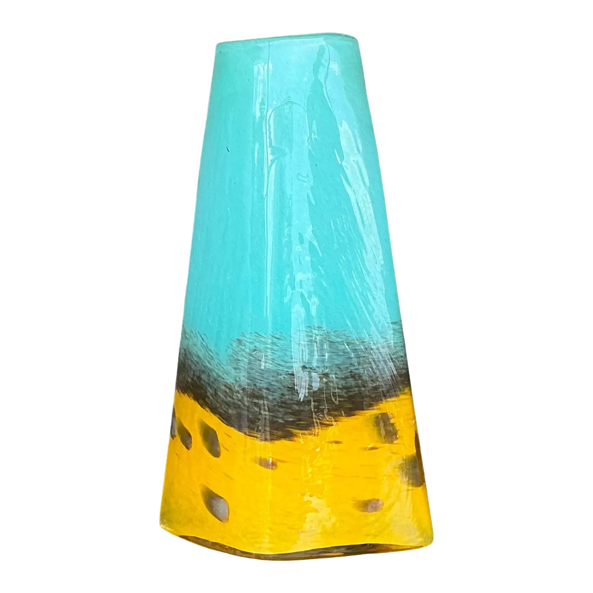 Vintage Boho Art Glass Vase - Glass, 7W x 12H