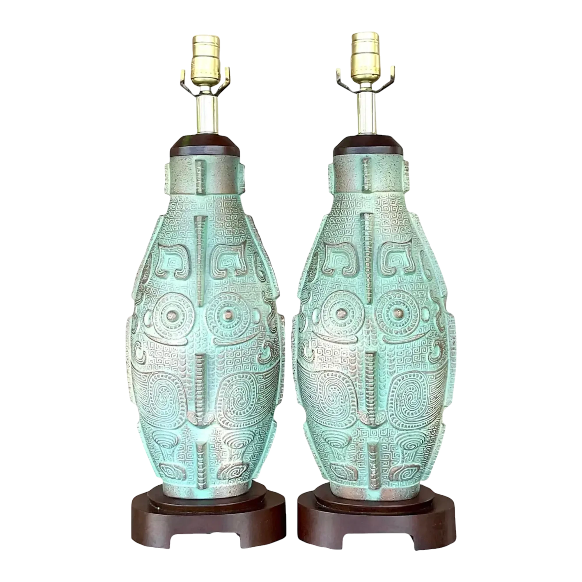 Vintage Boho Aztec Ceramic Lamps - a Pair