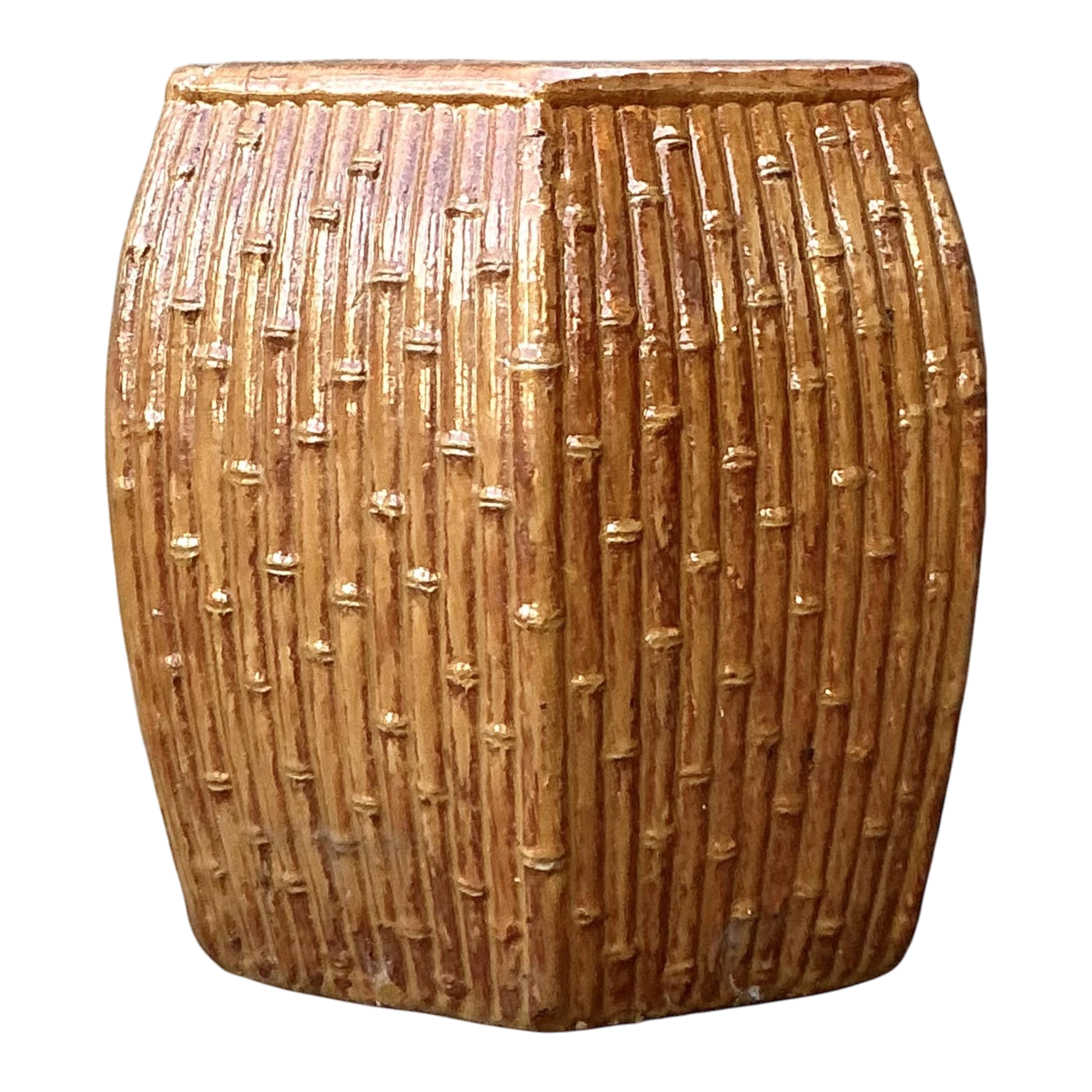 Vintage Boho Bamboo Glazed Ceramic Low Stool