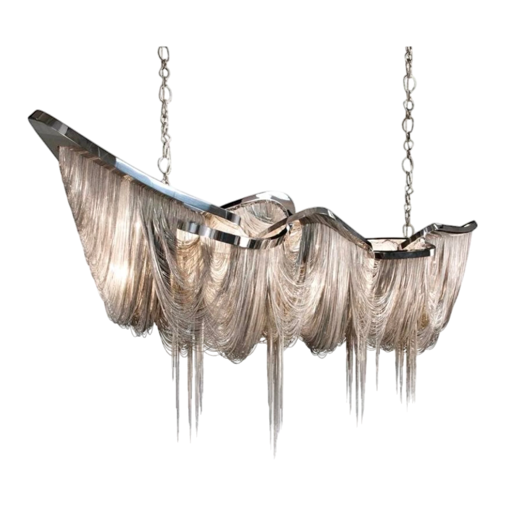 Vintage Boho Barlas Baylor “Pantheon” Monumental Nickel Swag Chain Chandelier