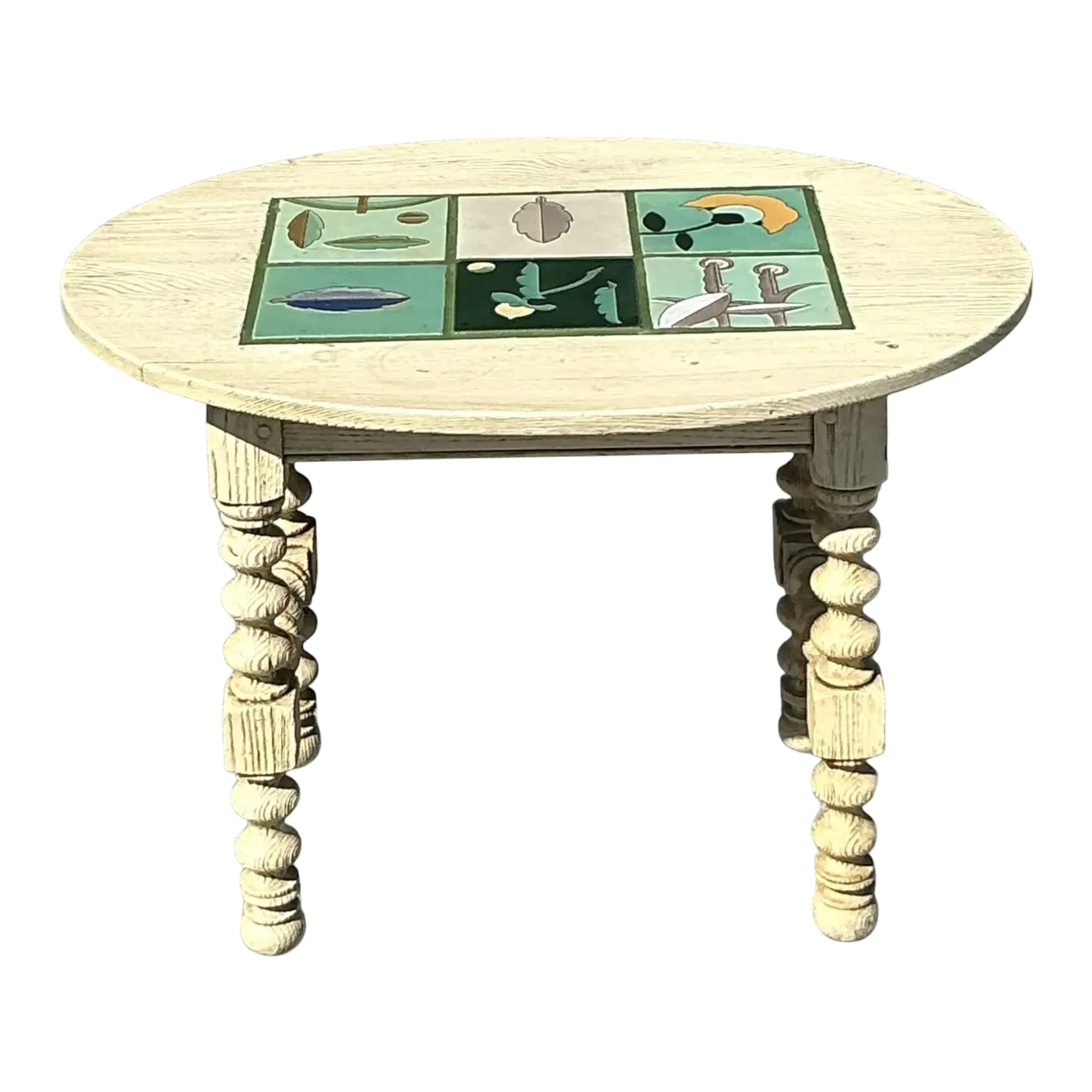 Vintage Boho Barley Twist Table With Inset Tile Top