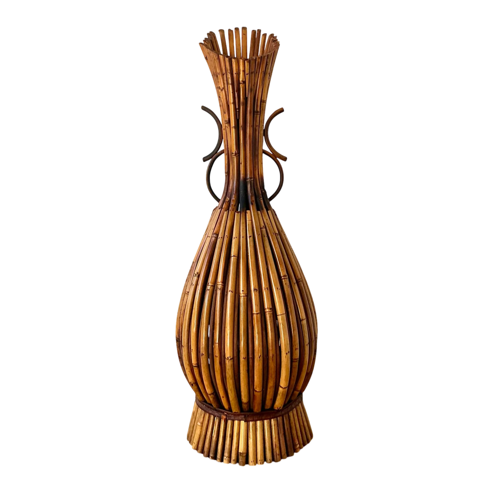 Vintage Boho Bent Bamboo Floor Vase
