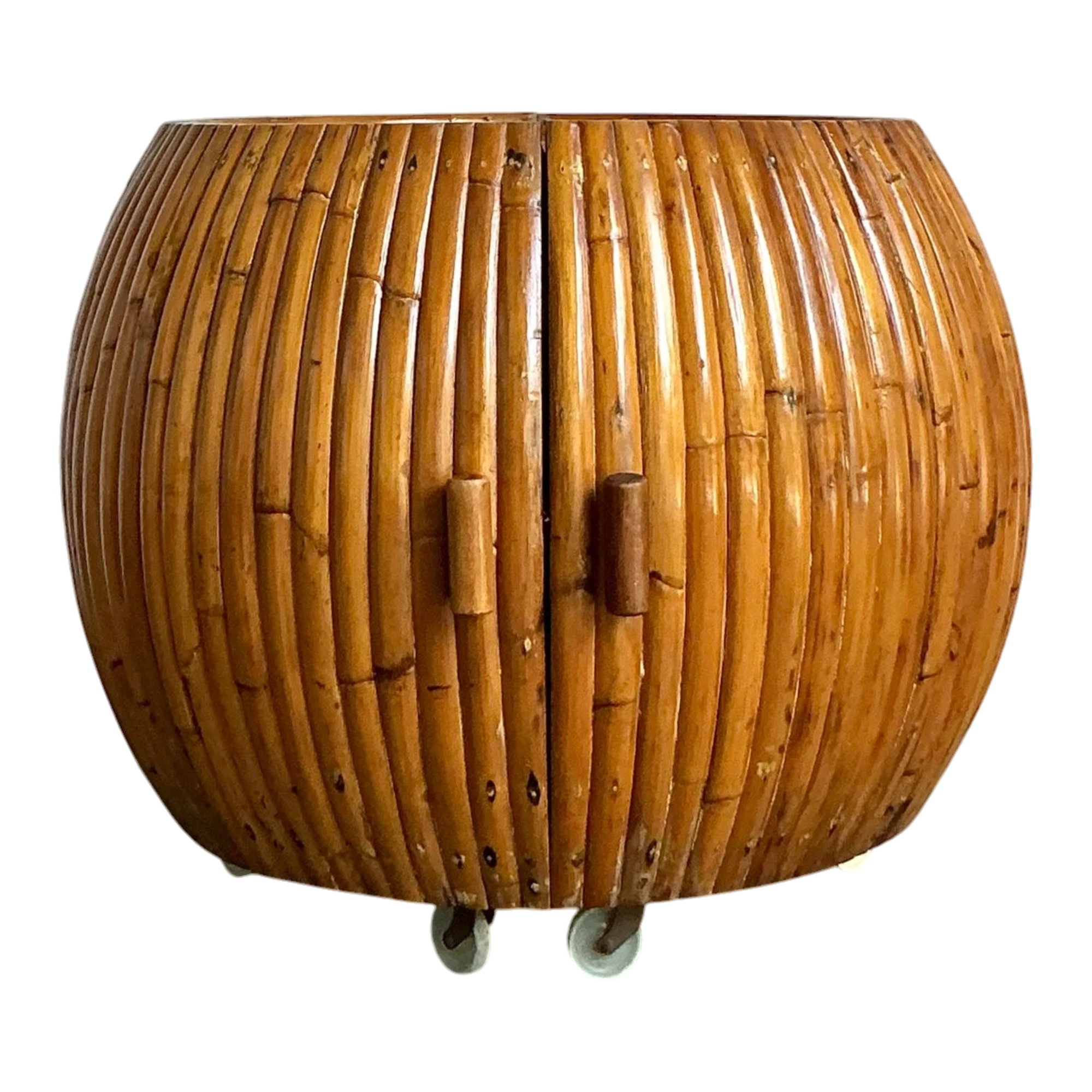 Vintage Boho Bent Rattan Rolling Dry Bar