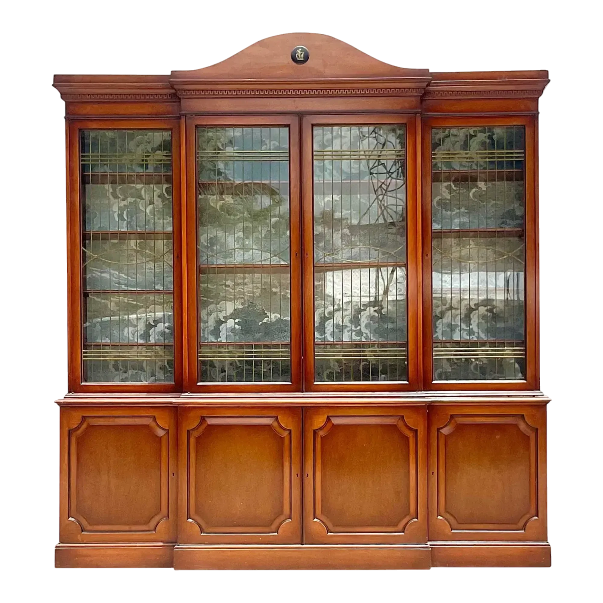 Vintage Boho Biedermeier Style Leaded Glass Breakfront