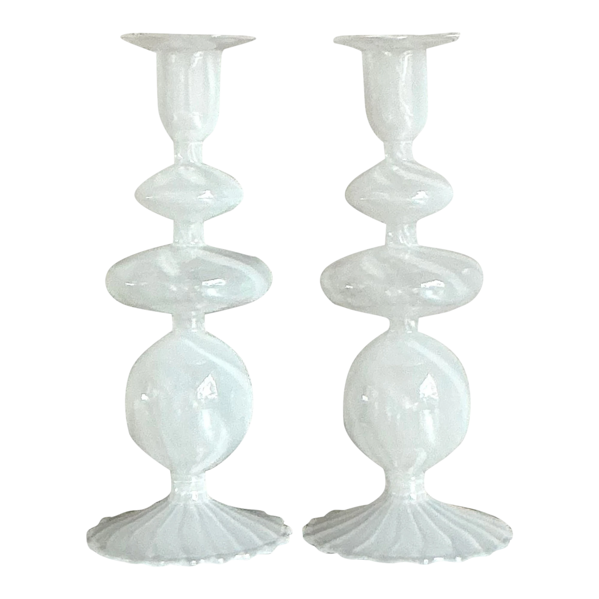 Vintage Boho Blown Glass Candlesticks After Murano