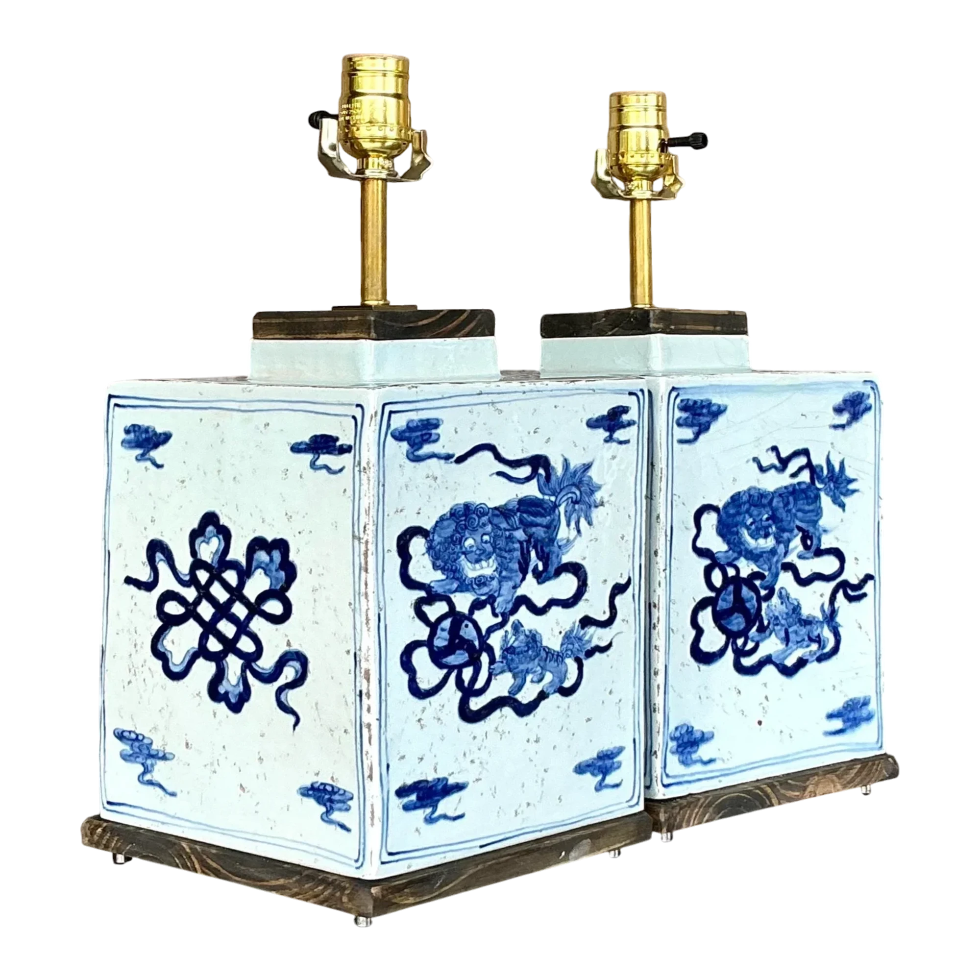 Vintage Boho Blue Dragon Lamps - a Pair
