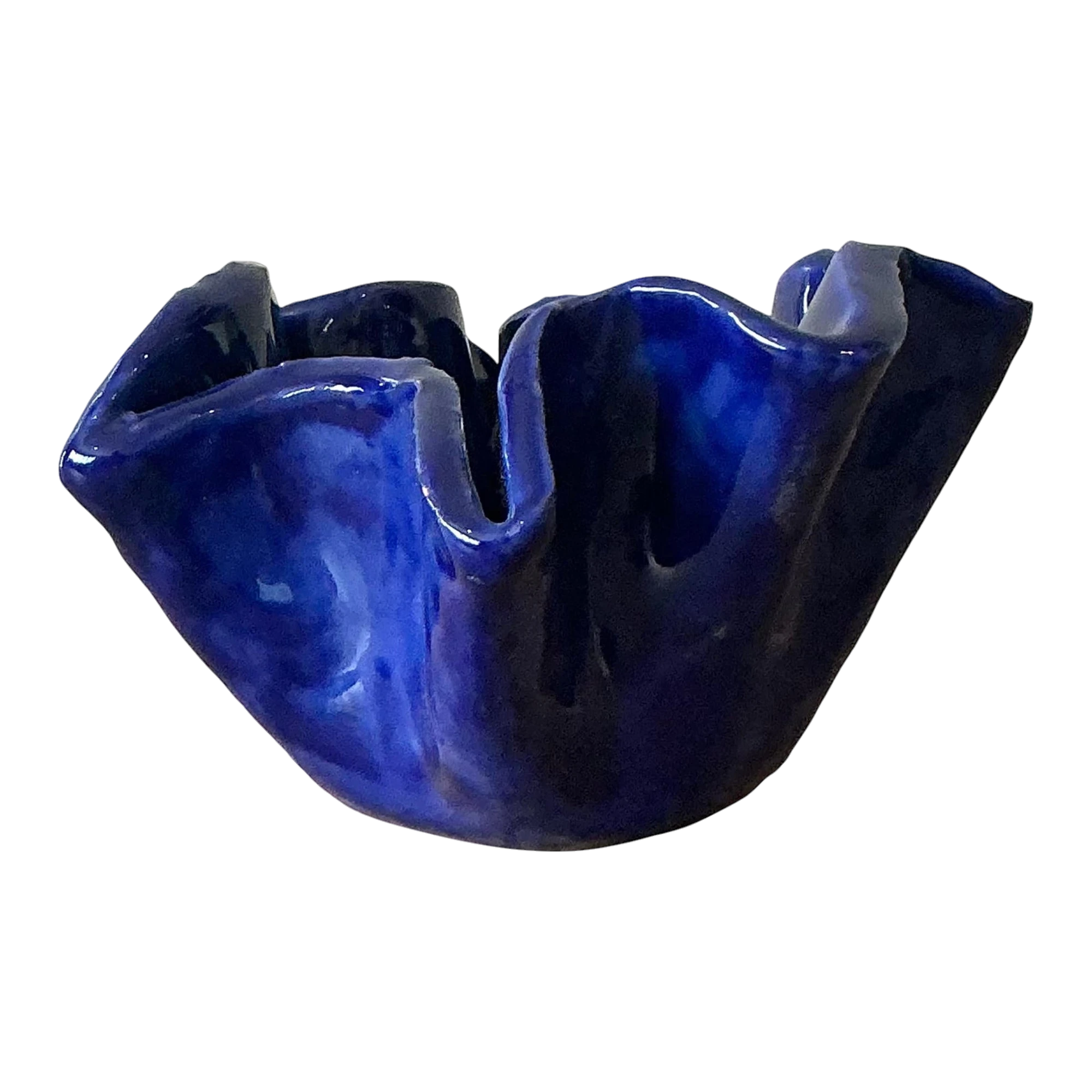 Vintage Boho Blue Ruffle Studio Pottery Bowl