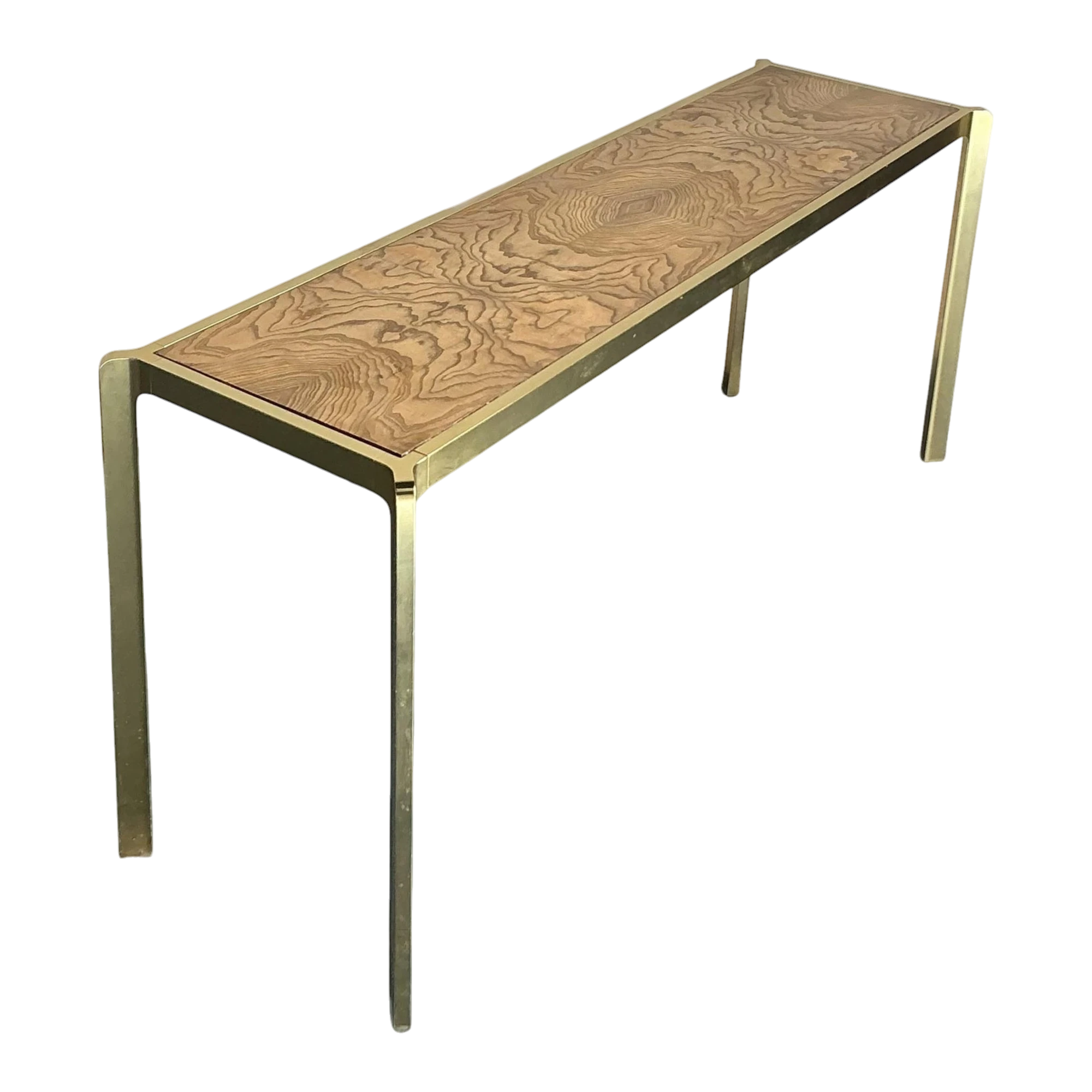 Vintage Boho Brass and Burl Console Table