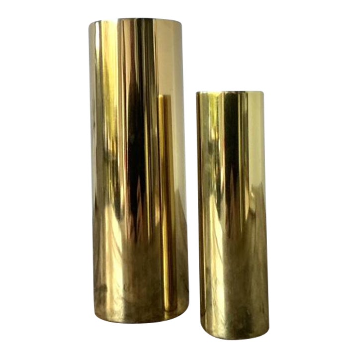 Vintage Boho Brass Cylinder Vases - Set of 2