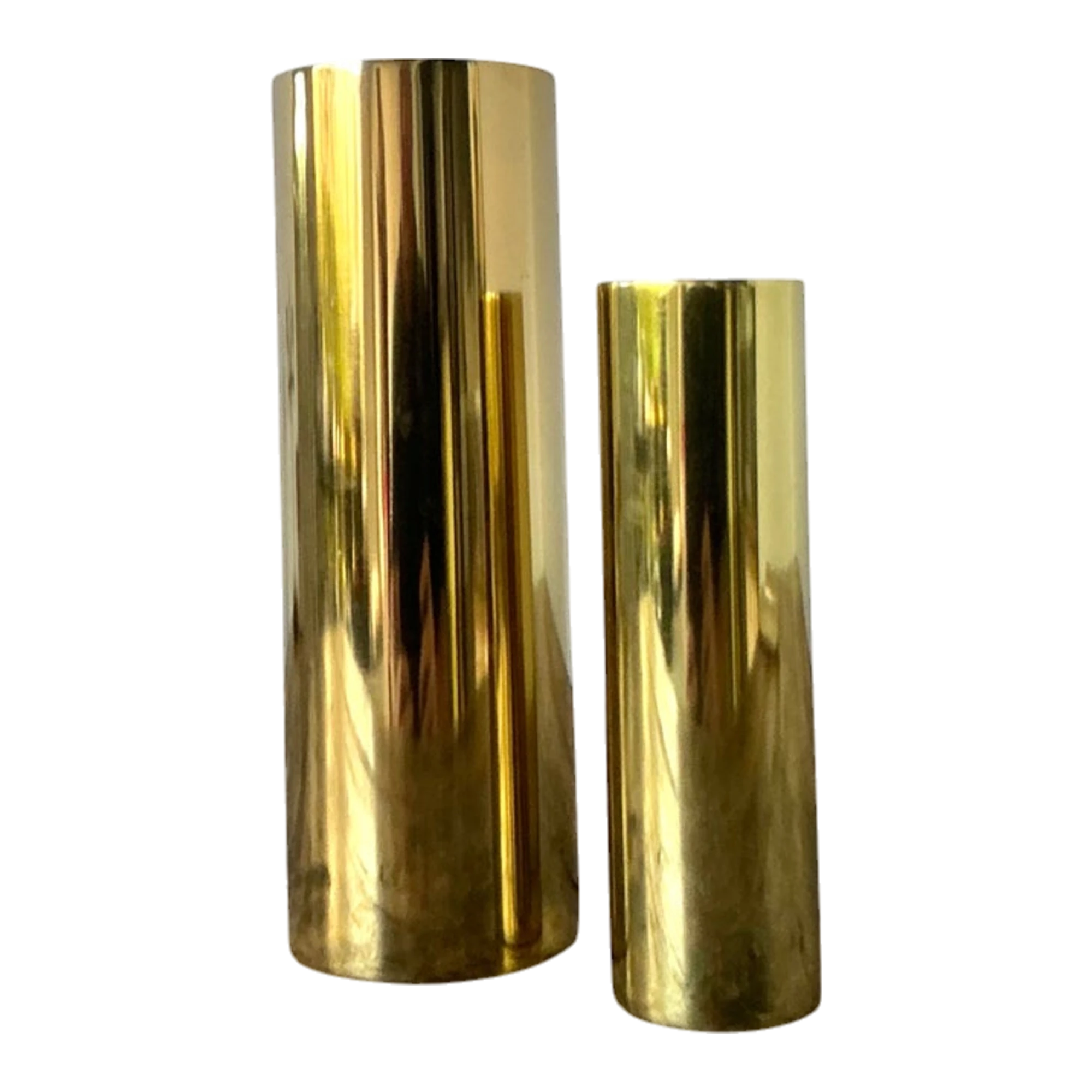 Vintage Boho Brass Cylinder Vases - Set of 2