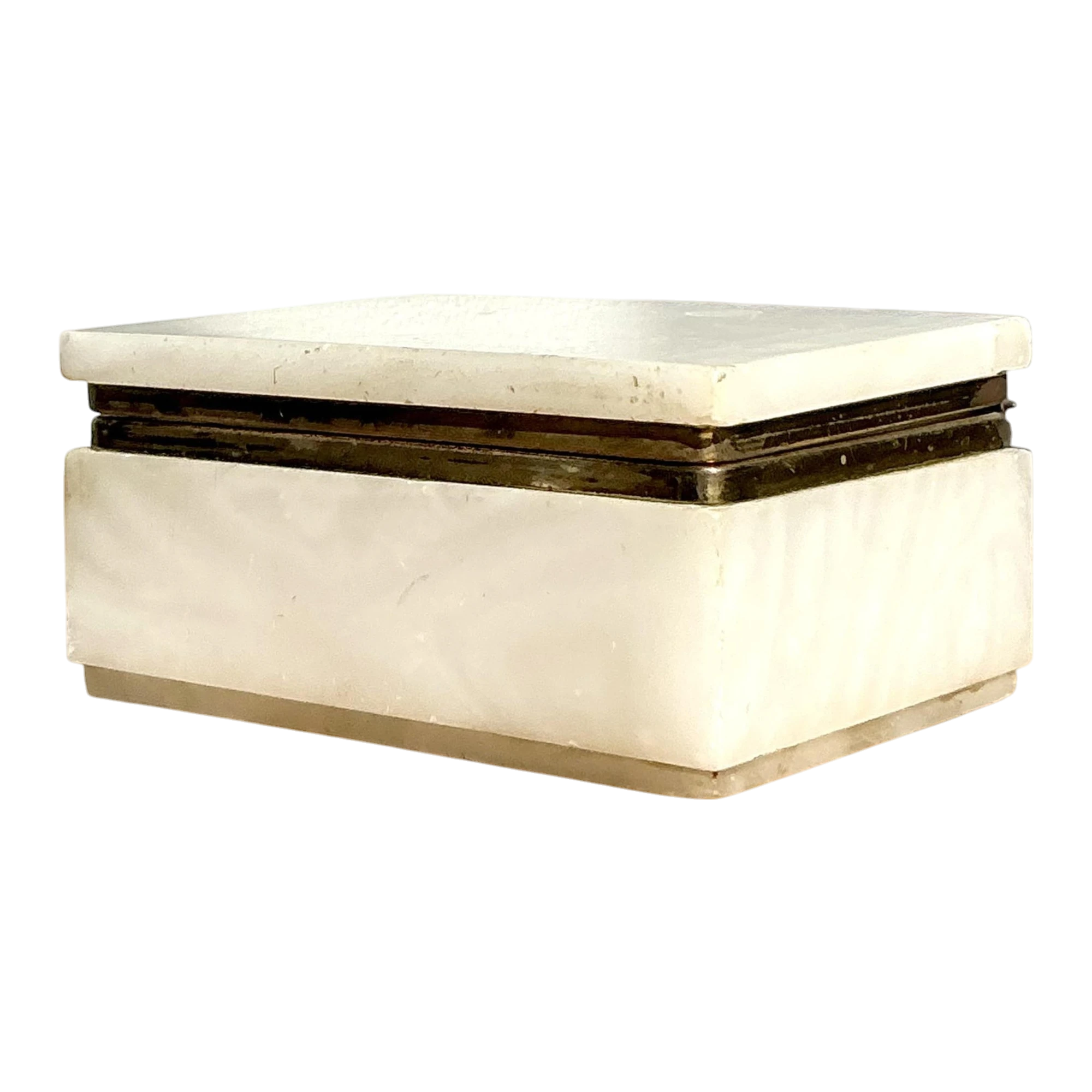 Vintage Boho Brass Trimmed Alabaster Box