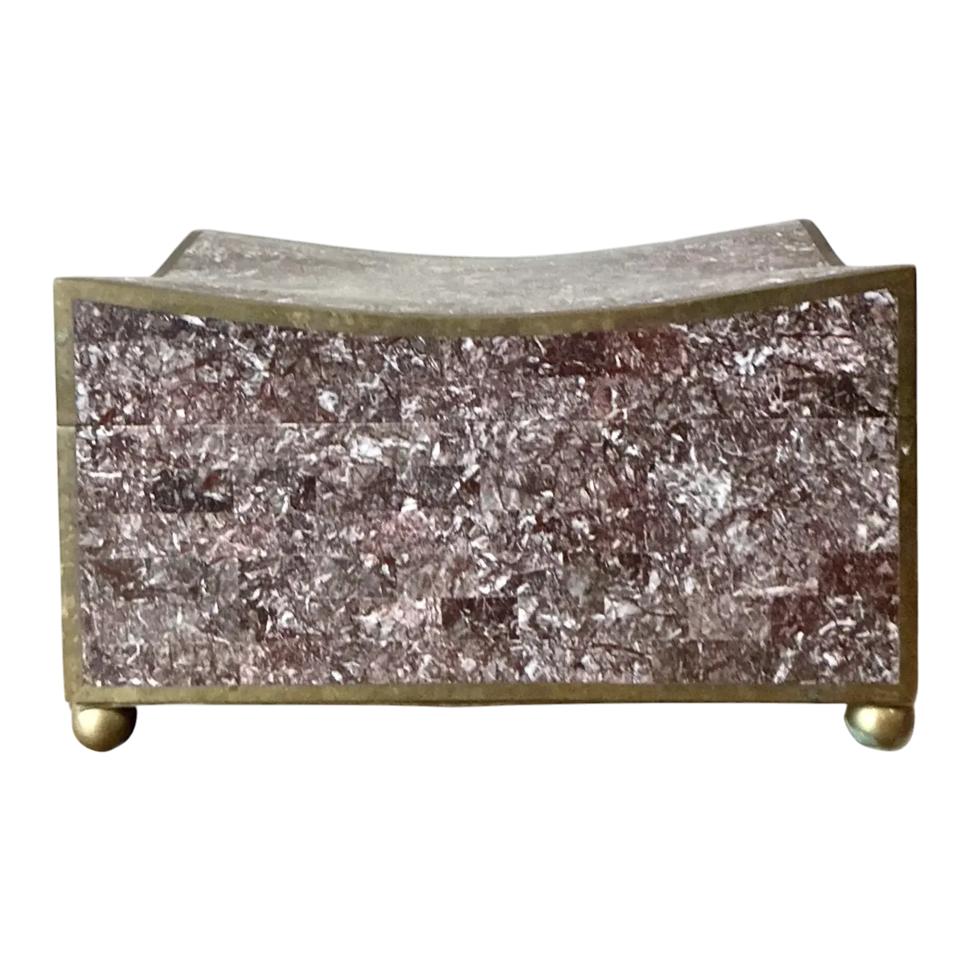 Vintage Boho Brass Trimmed Tessellated Stone Box — additional photo 1