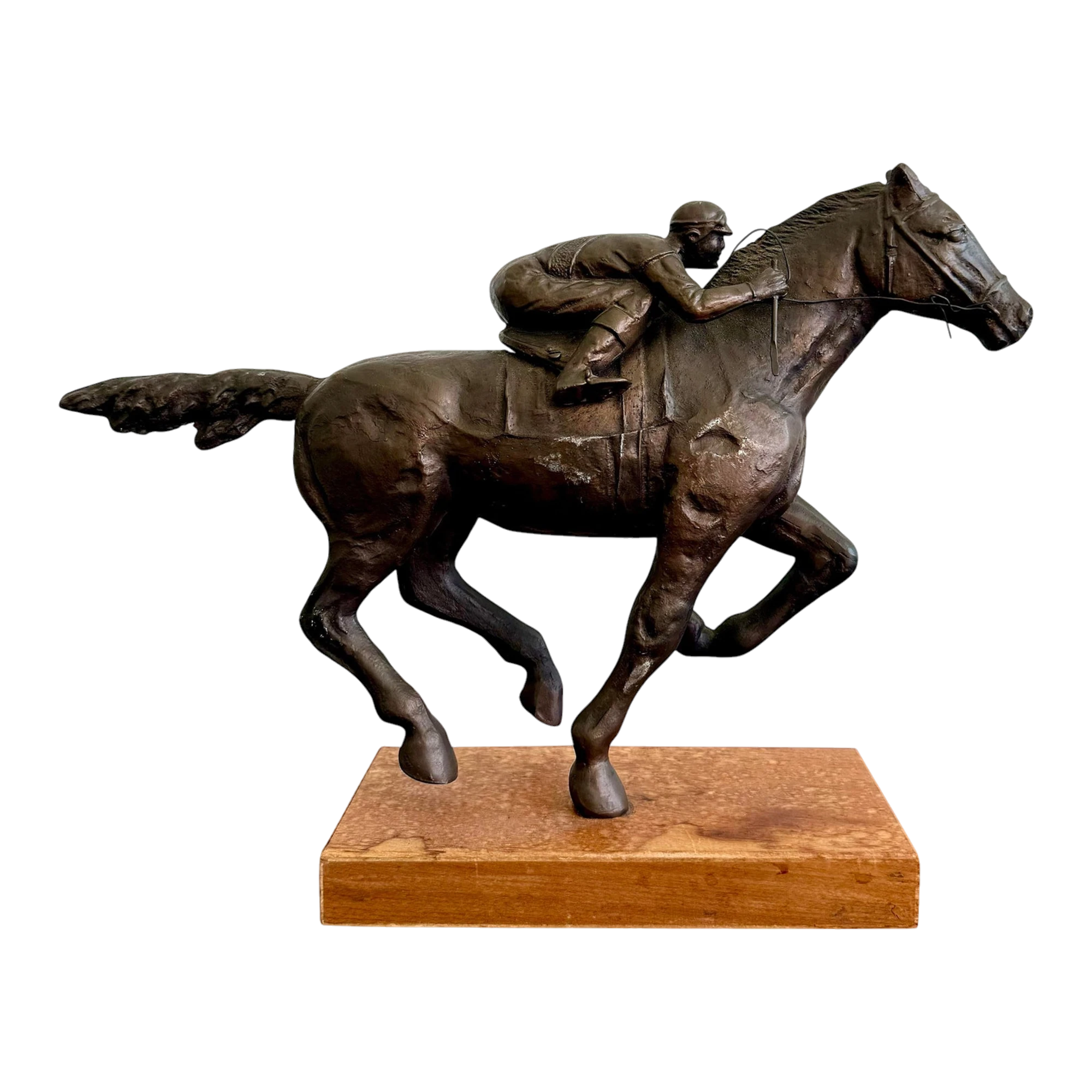 Vintage Boho Bronze Horseback Sculpture
