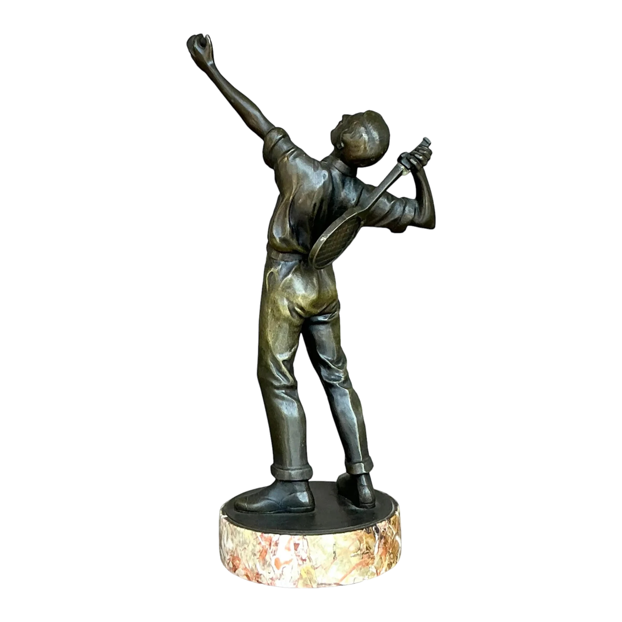 Vintage Boho Bronze Tennis Player Sculpture
