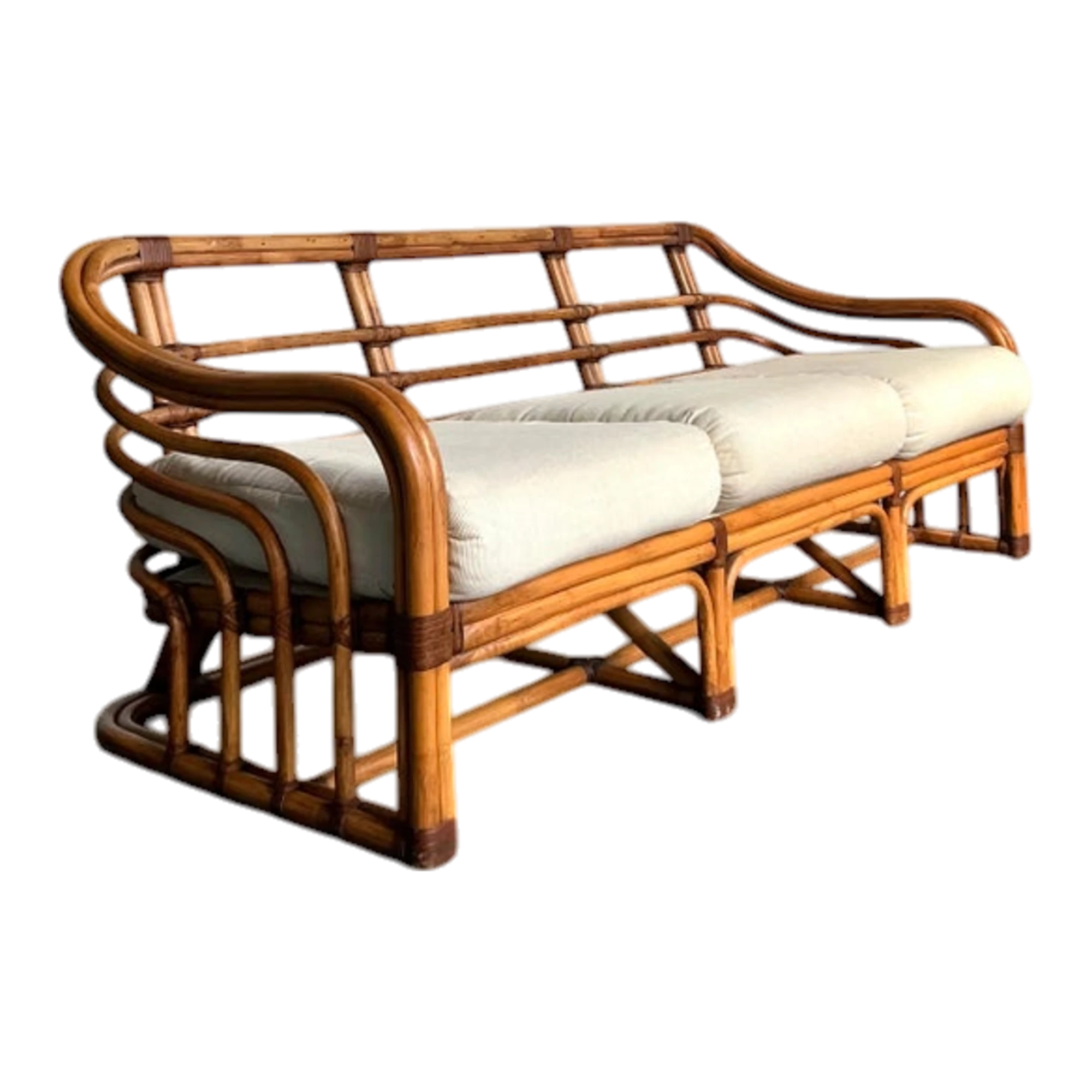 Vintage Boho Brown Jordan Bent Rattan Sofa
