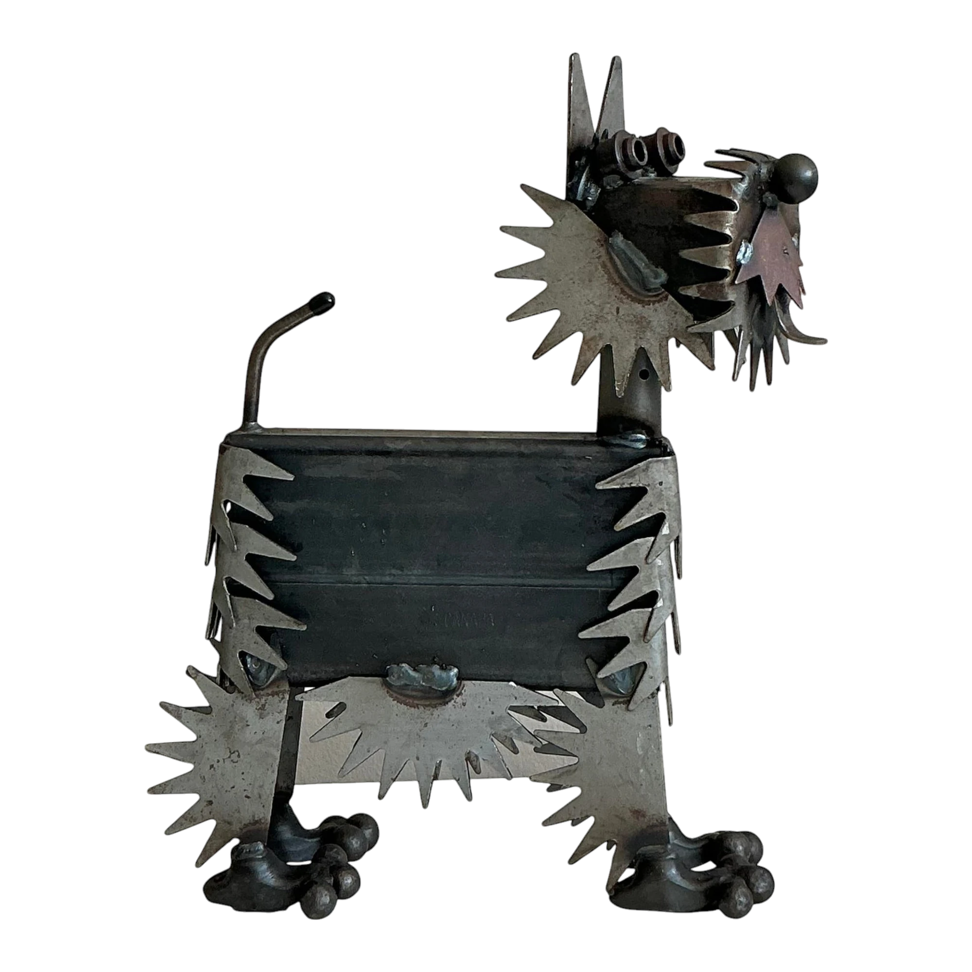 Vintage Boho Brutalist Torch Cut Sculpture of Dog