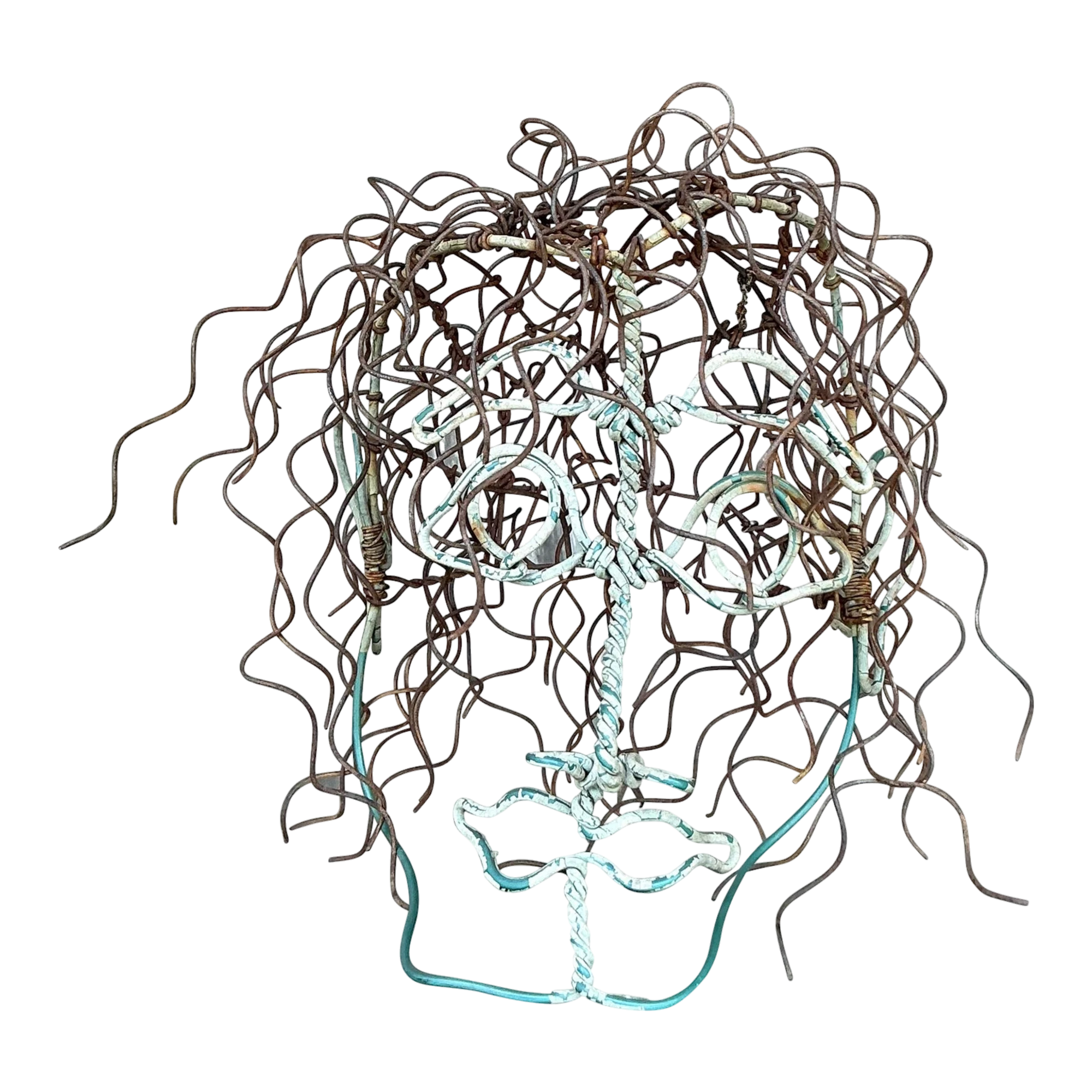 Vintage Boho Brutalist Wire Sculpture of Head