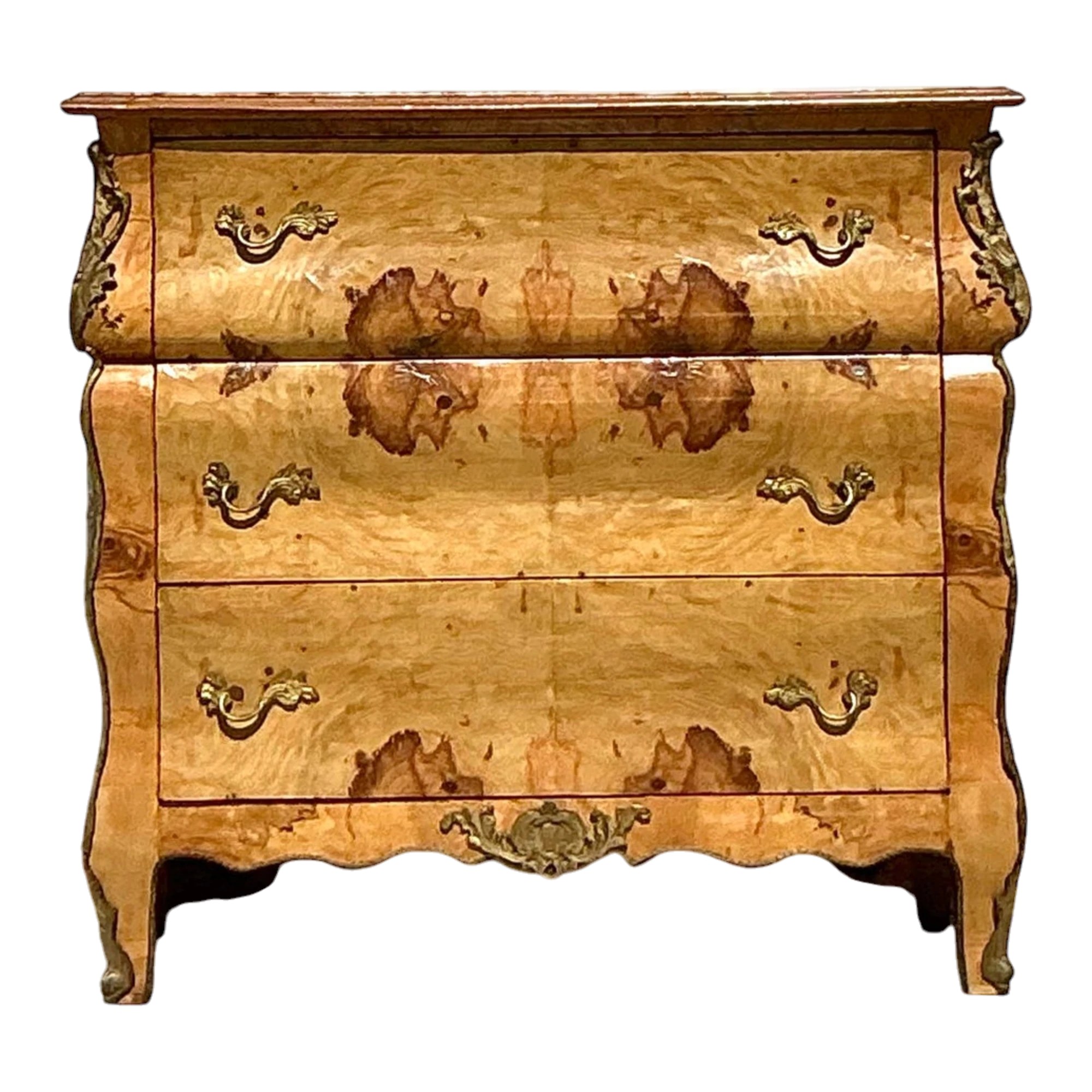 Vintage Boho Burl and Ormolu Chest of Drawers