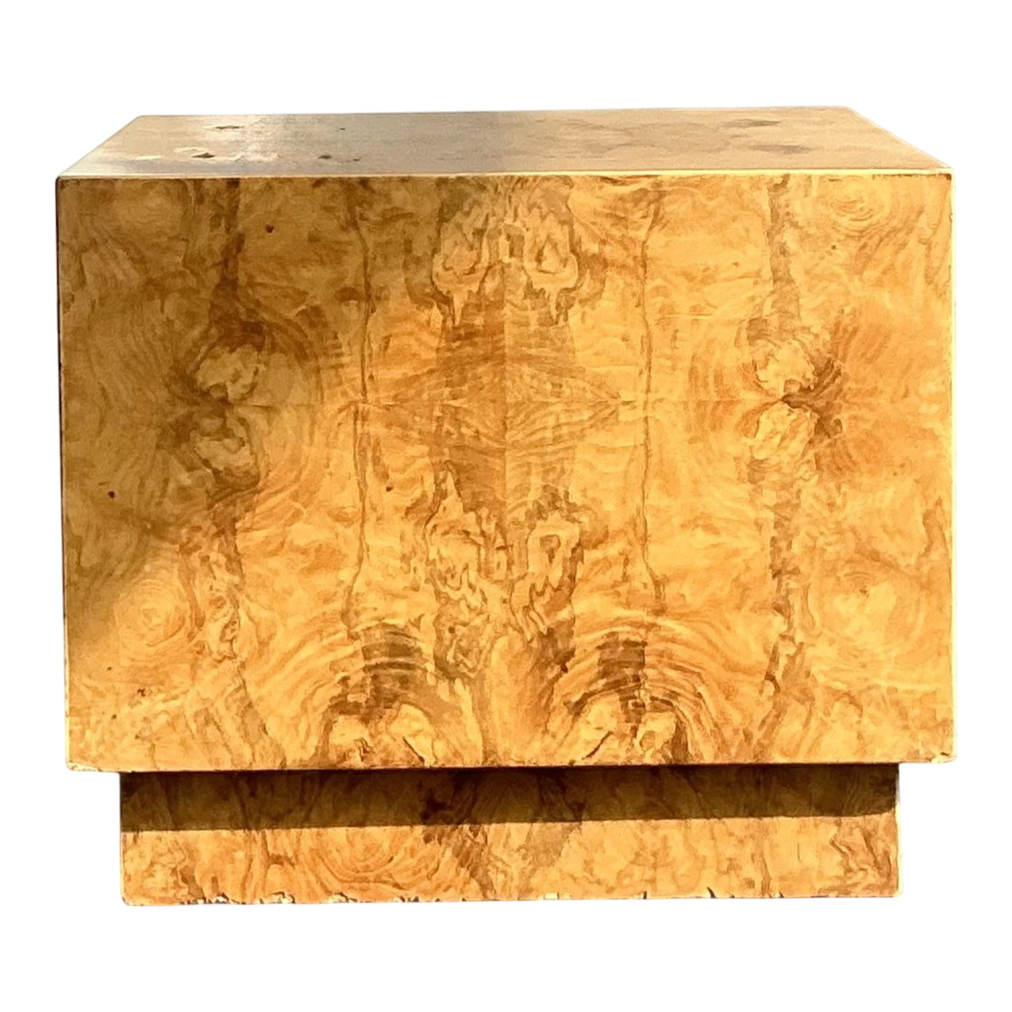 Vintage Boho Burl Wood Cube Side Table