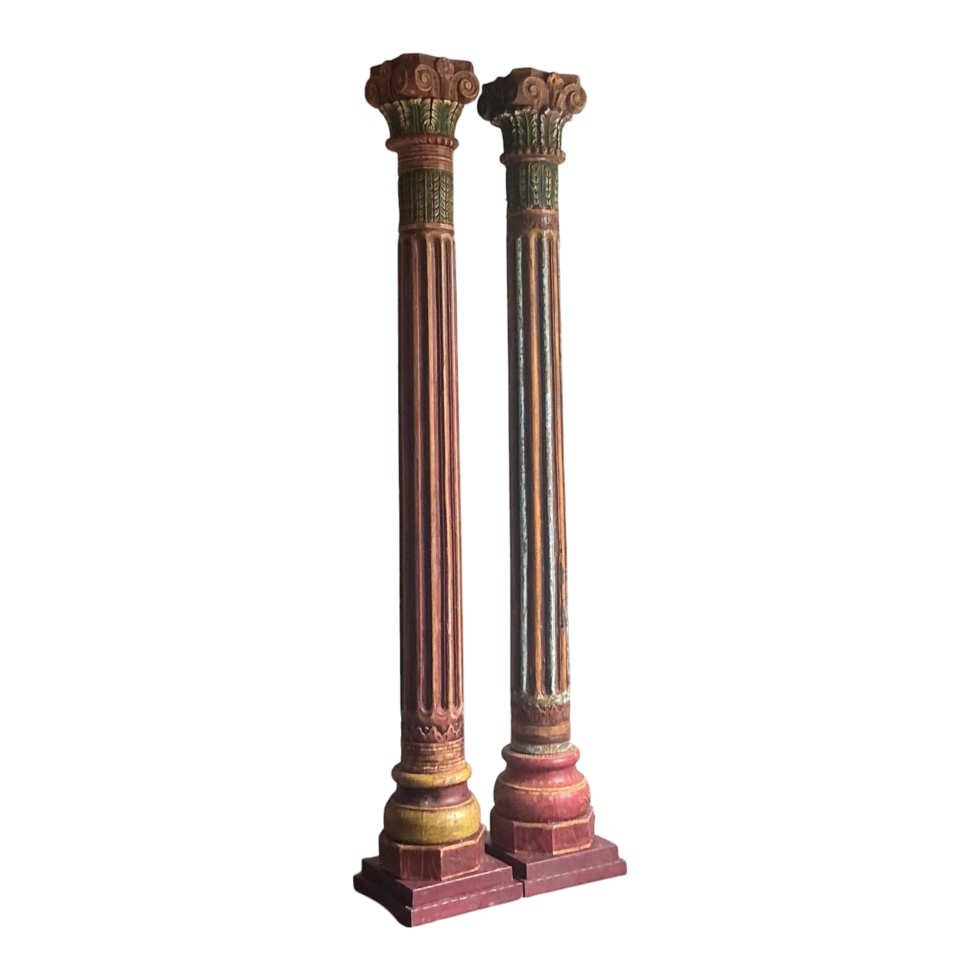 Vintage Boho Carved Corinthian Columns - A Set of 2