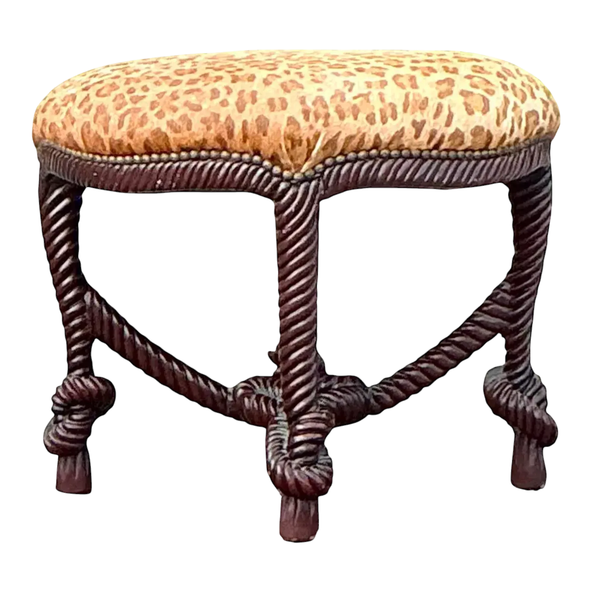 Vintage Boho Carved Knot Low Stool