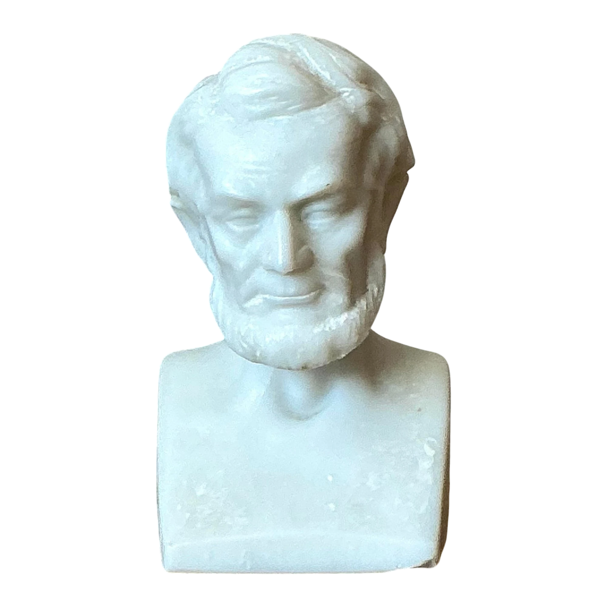 Vintage Boho Carved Marble Bust of a Lincoln