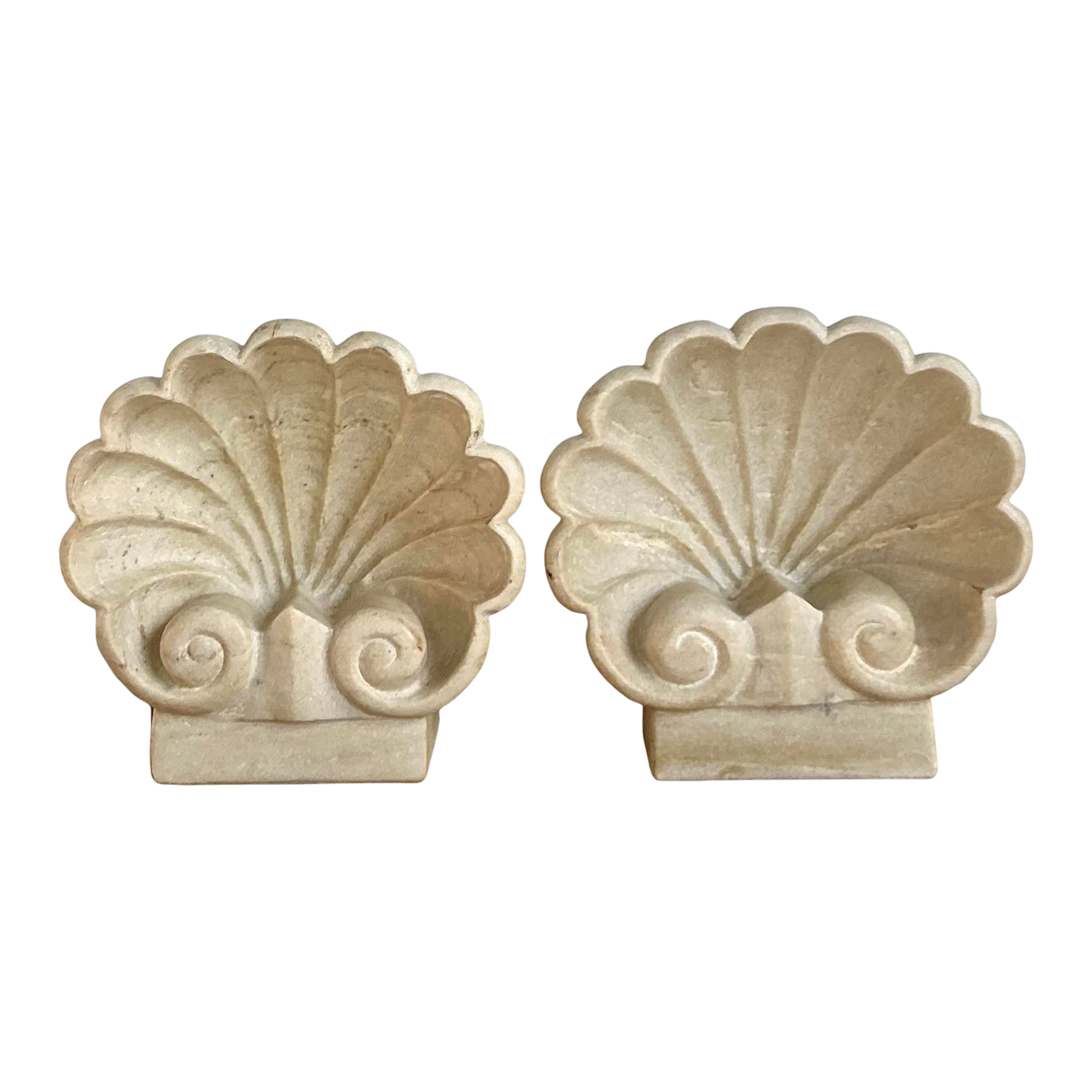 Vintage Boho Carved Stone Clam Shell Fonts - A Pair