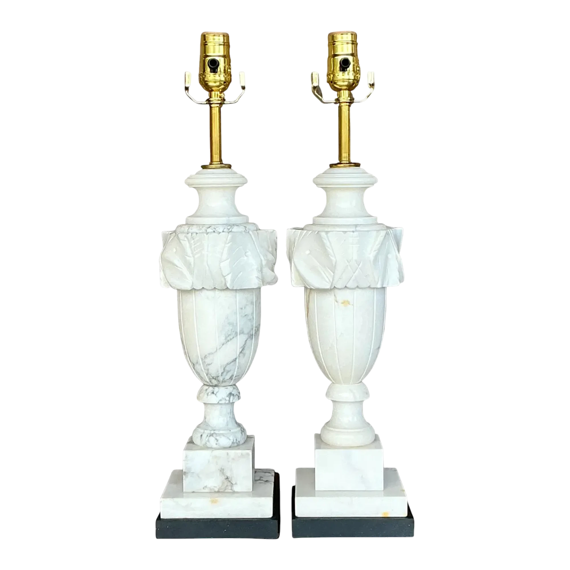 Vintage Boho Carved Stone Leaf Lamps - a Pair