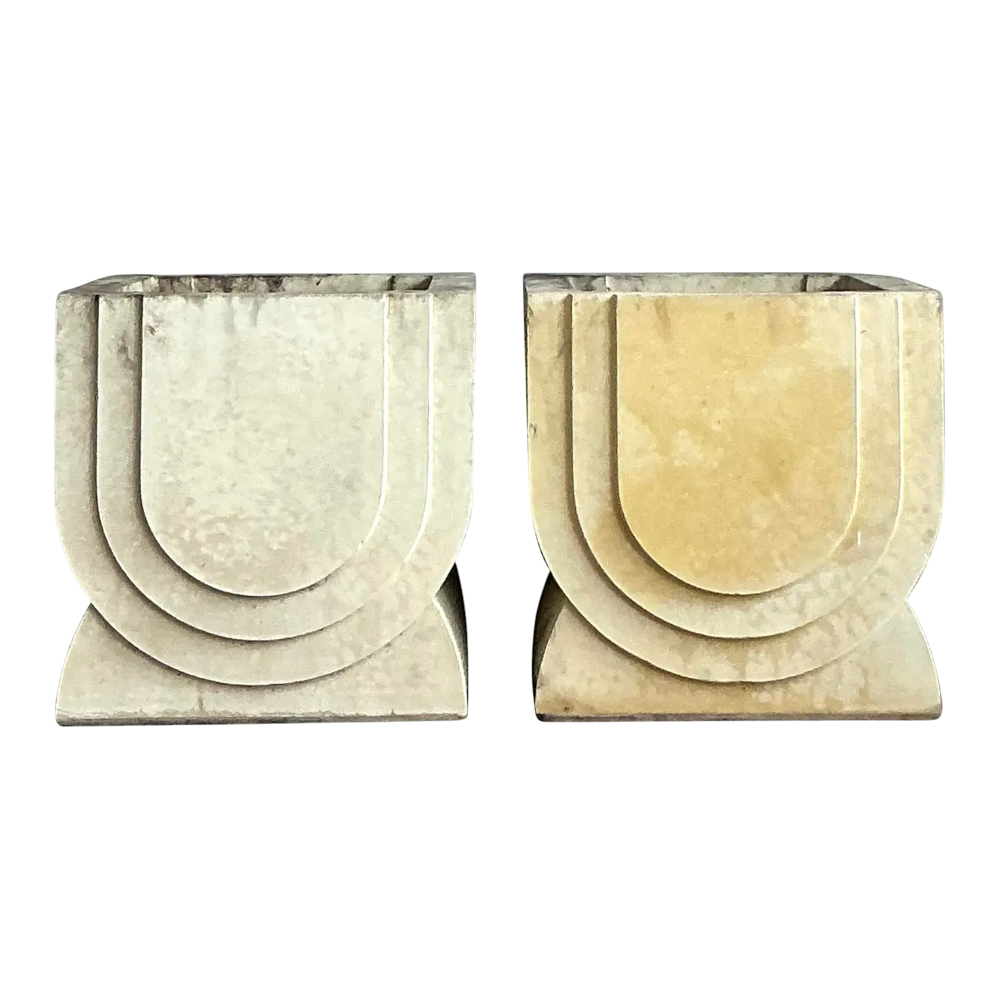 Vintage Boho Carved Stone Planters - A Pair
